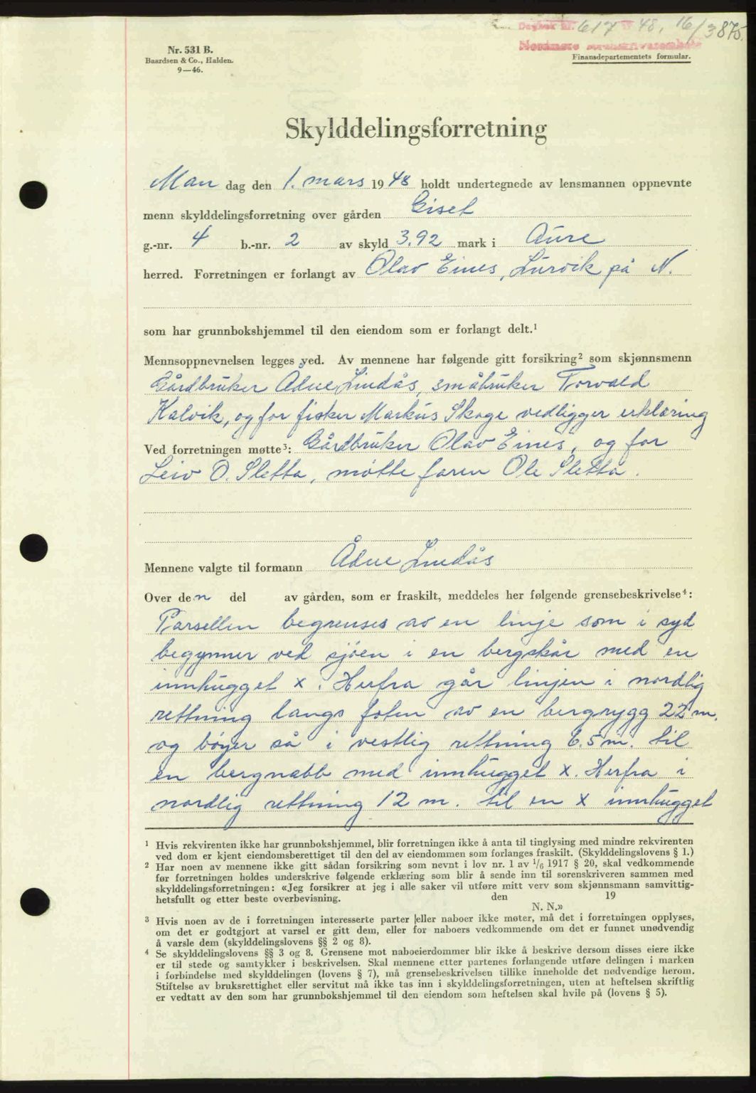 Nordmøre sorenskriveri, AV/SAT-A-4132/1/2/2Ca: Pantebok nr. A107, 1947-1948, Dagboknr: 617/1948