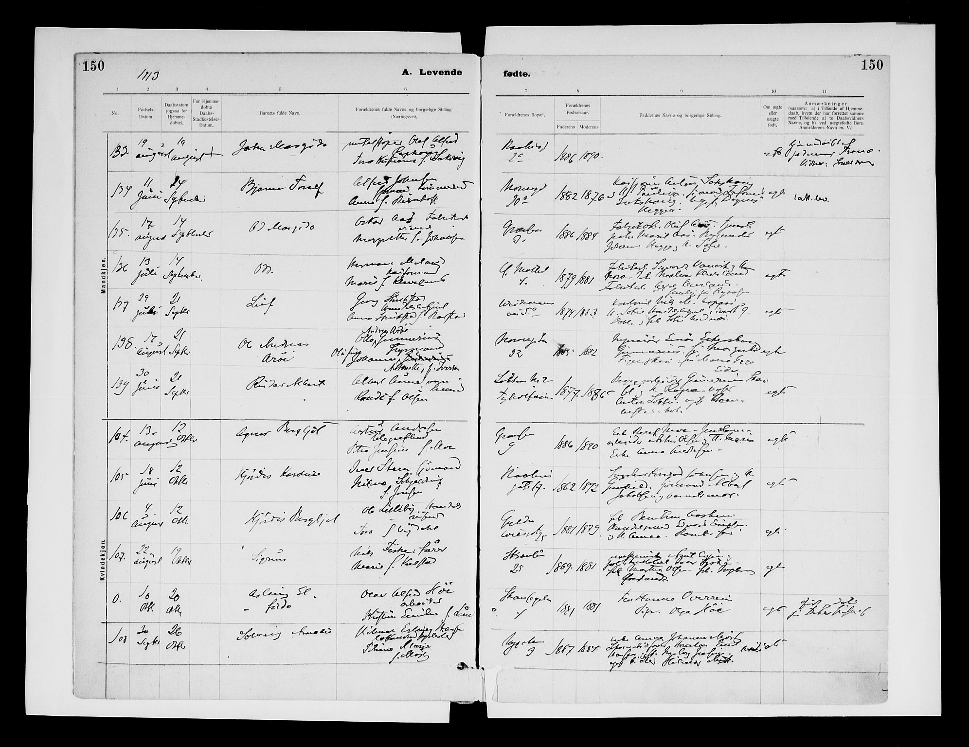 Ministerialprotokoller, klokkerbøker og fødselsregistre - Sør-Trøndelag, SAT/A-1456/604/L0203: Ministerialbok nr. 604A23, 1908-1916, s. 150