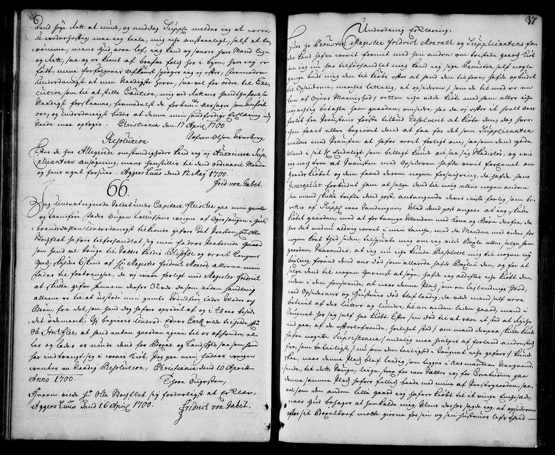 Stattholderembetet 1572-1771, AV/RA-EA-2870/Ad/L0006: Supplikasjons- og resolusjonsprotokoll, 1699-1706, s. 36b-37a