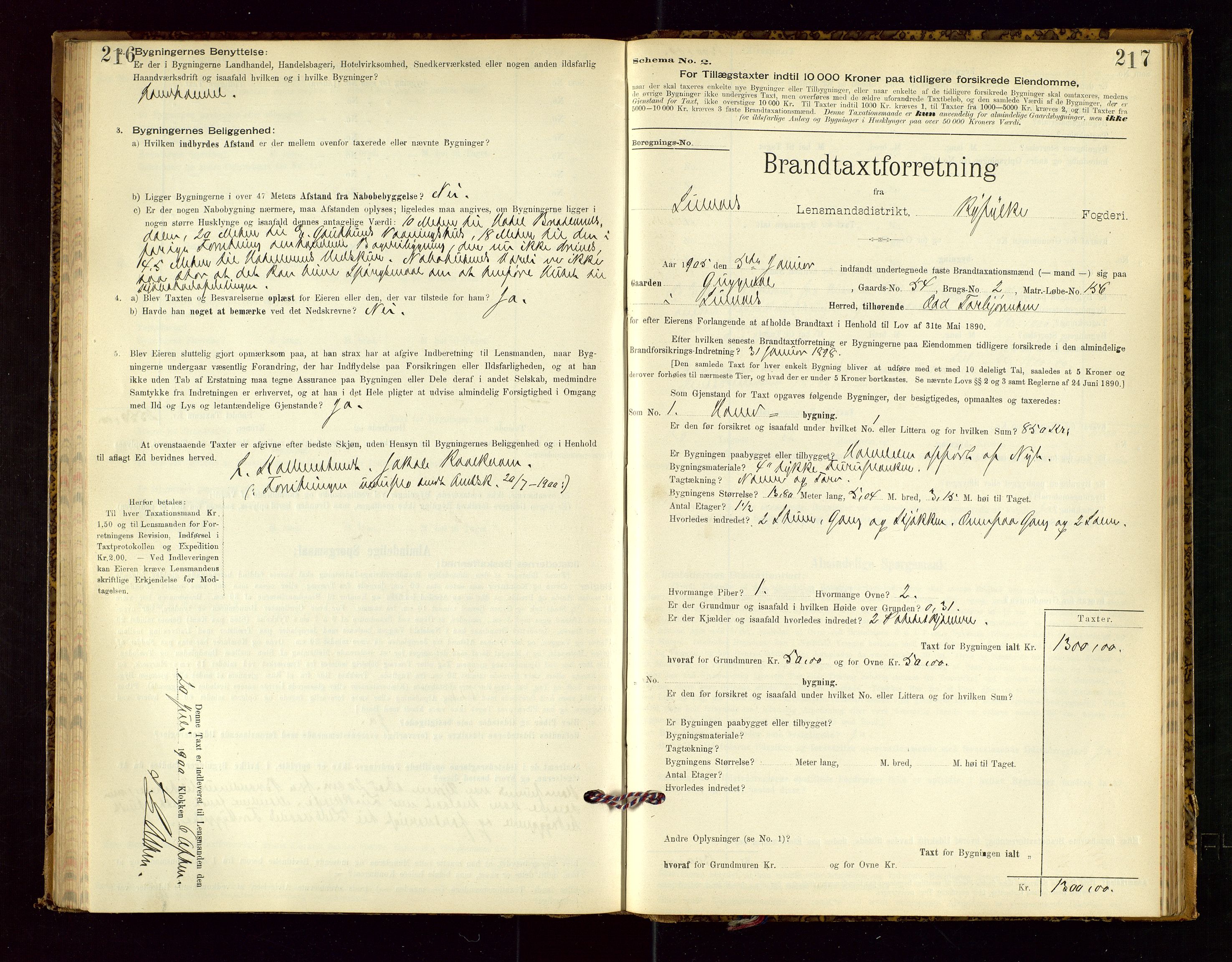 Suldal lensmannskontor, SAST/A-100419/Gob/L0001: "Brandtaxationsprotokol", 1894-1923, s. 216-217