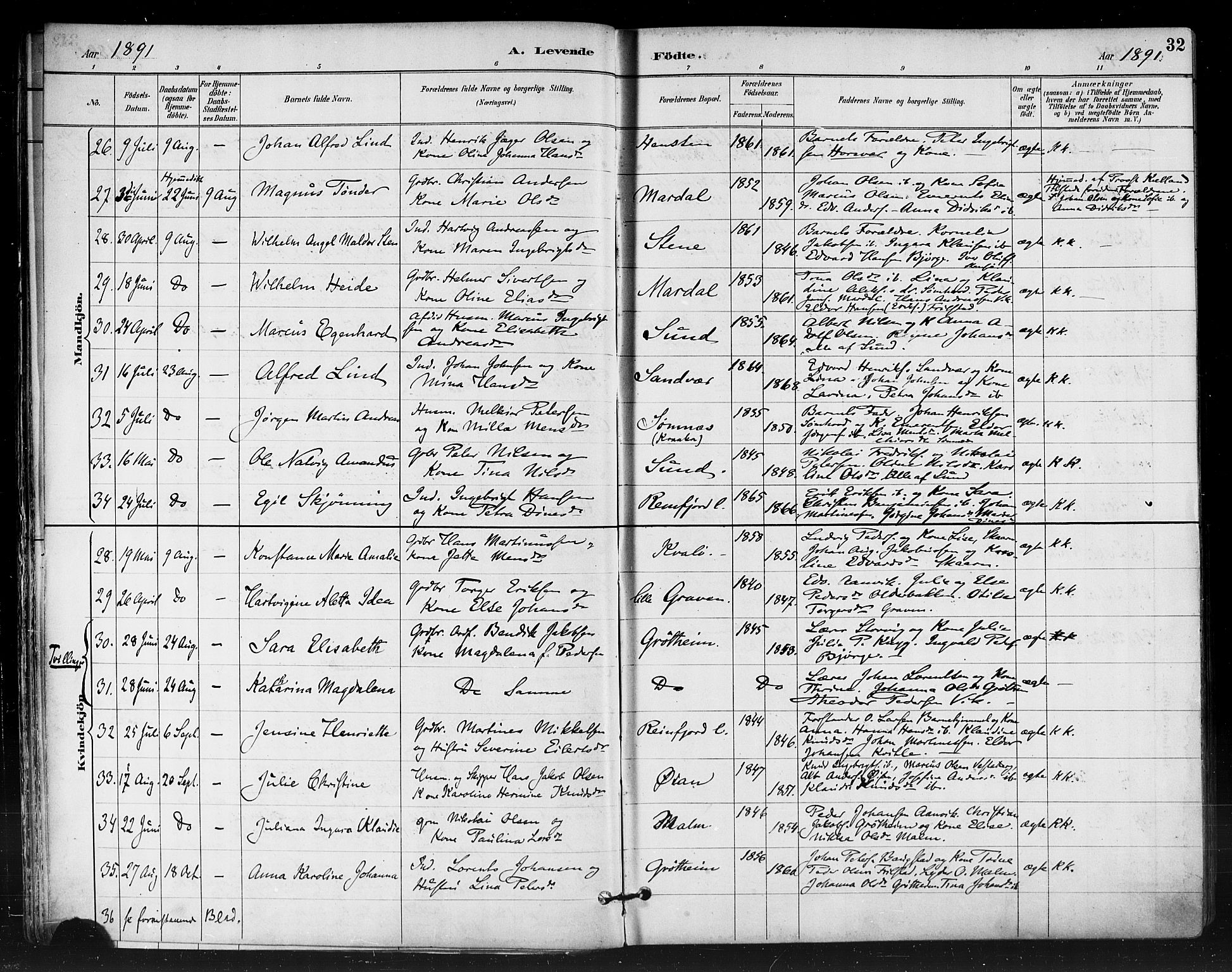 Ministerialprotokoller, klokkerbøker og fødselsregistre - Nordland, AV/SAT-A-1459/812/L0178: Ministerialbok nr. 812A07, 1886-1900, s. 32