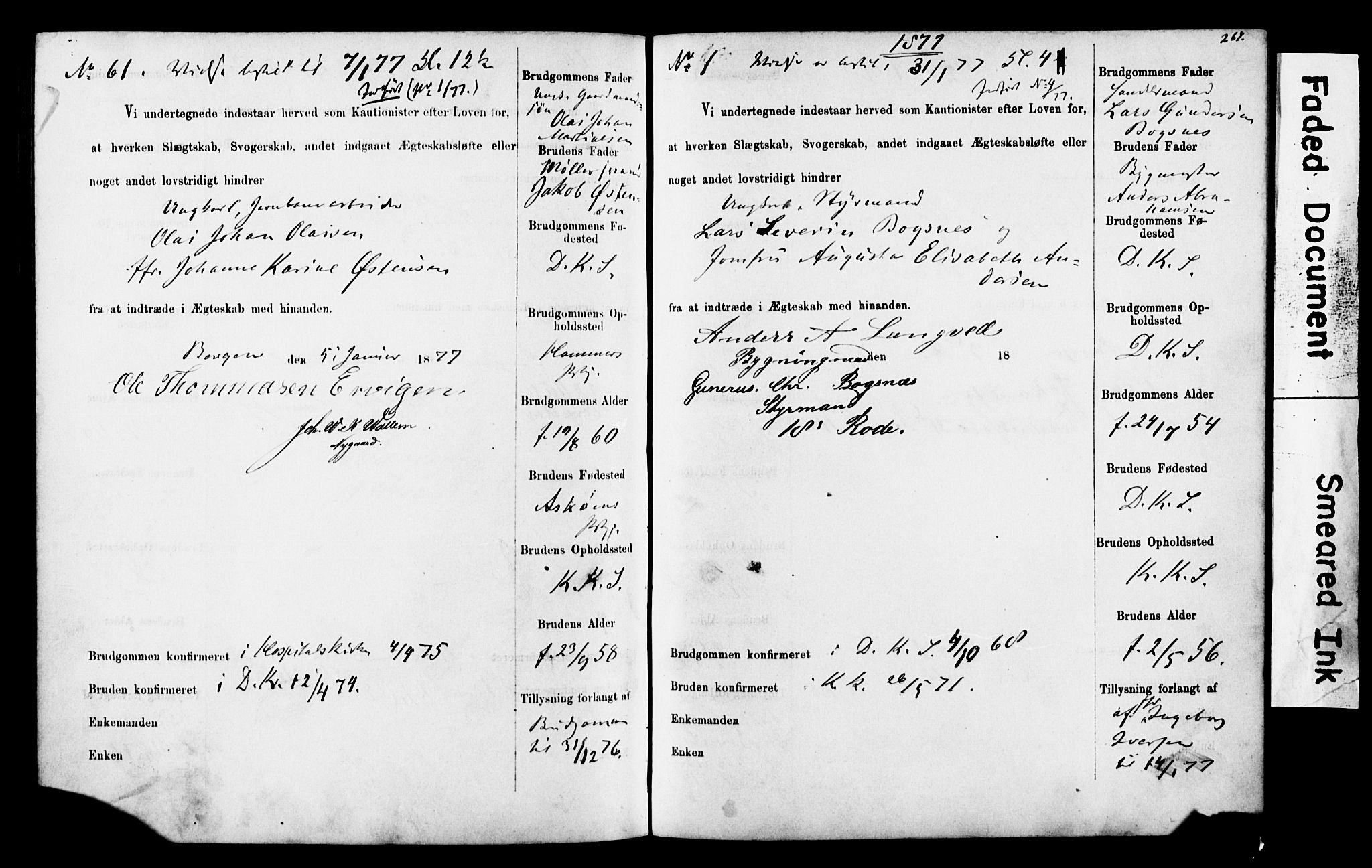 Korskirken sokneprestembete, SAB/A-76101: Forlovererklæringer nr. II.5.4, 1871-1878, s. 267