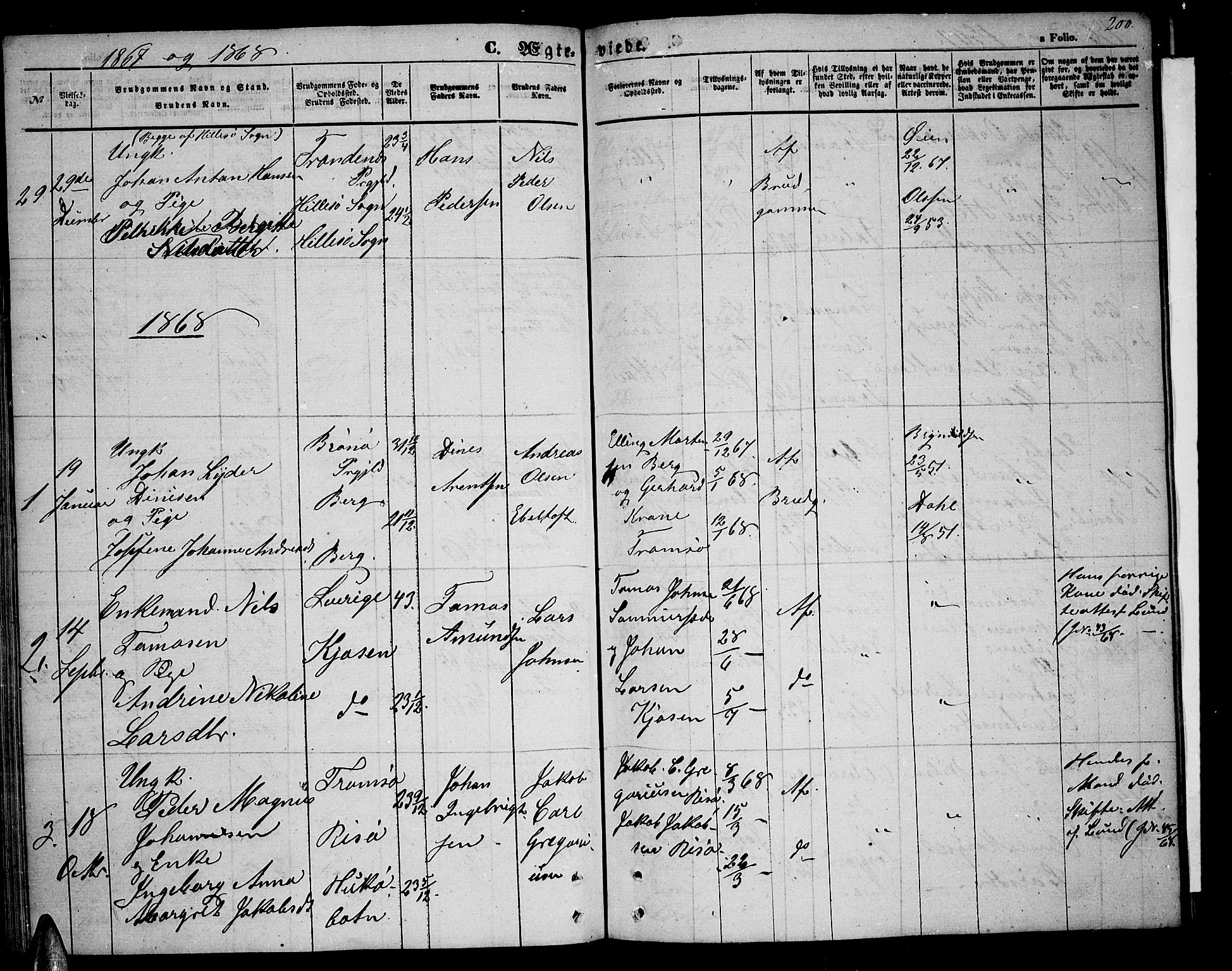 Tromsøysund sokneprestkontor, AV/SATØ-S-1304/G/Gb/L0001klokker: Klokkerbok nr. 1, 1857-1869, s. 200