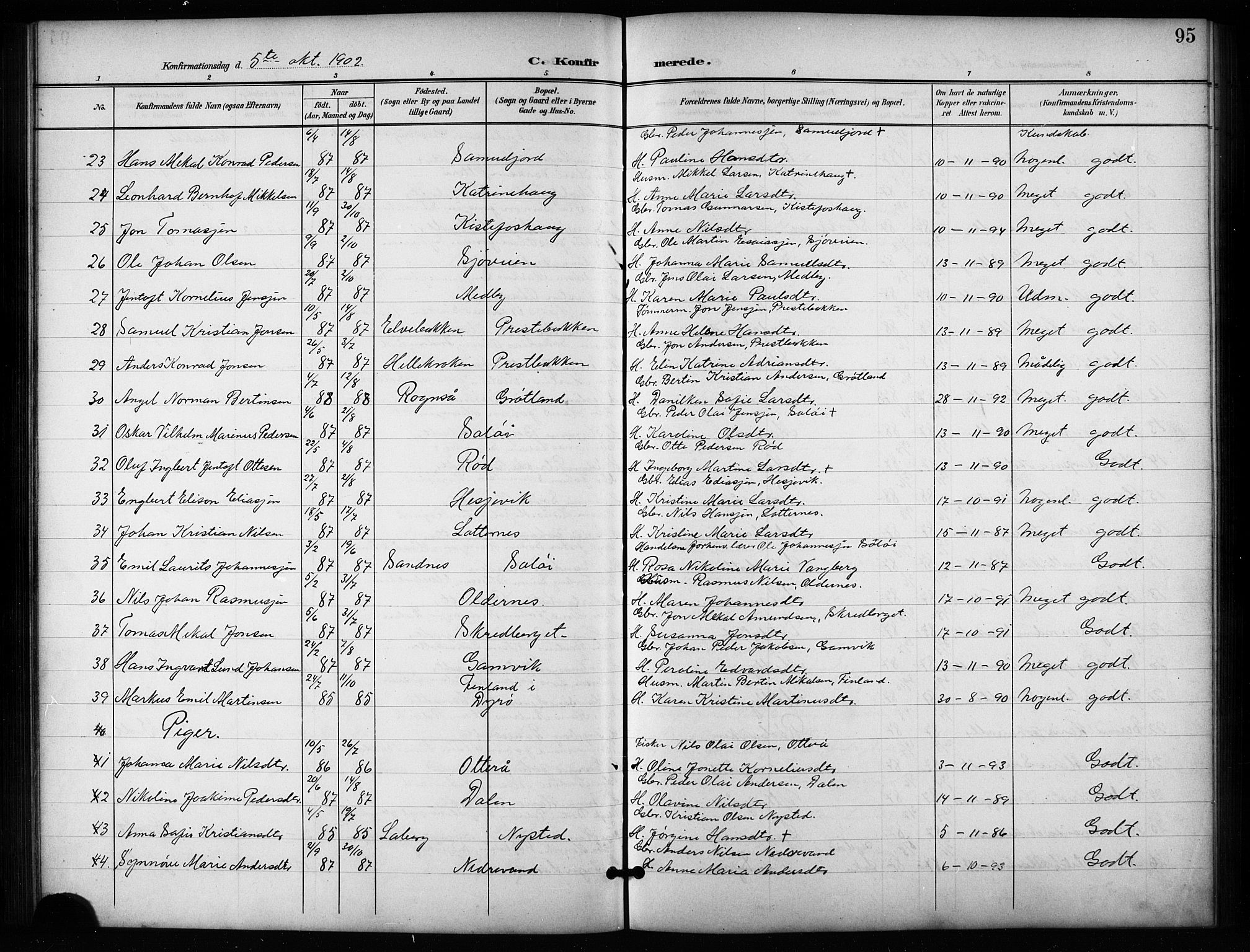 Salangen sokneprestembete, AV/SATØ-S-1324/H/Hb/L0004klokker: Klokkerbok nr. 4, 1900-1924, s. 95