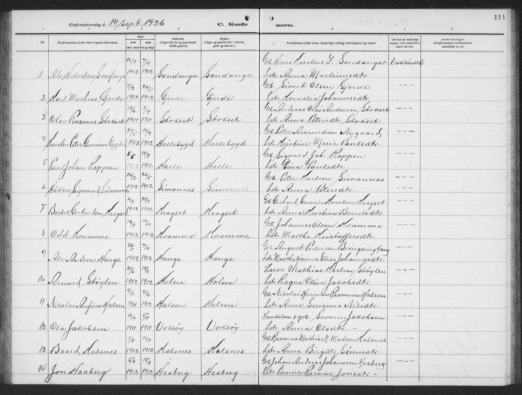 Ministerialprotokoller, klokkerbøker og fødselsregistre - Møre og Romsdal, AV/SAT-A-1454/503/L0051: Klokkerbok nr. 503C06, 1923-1938, s. 114