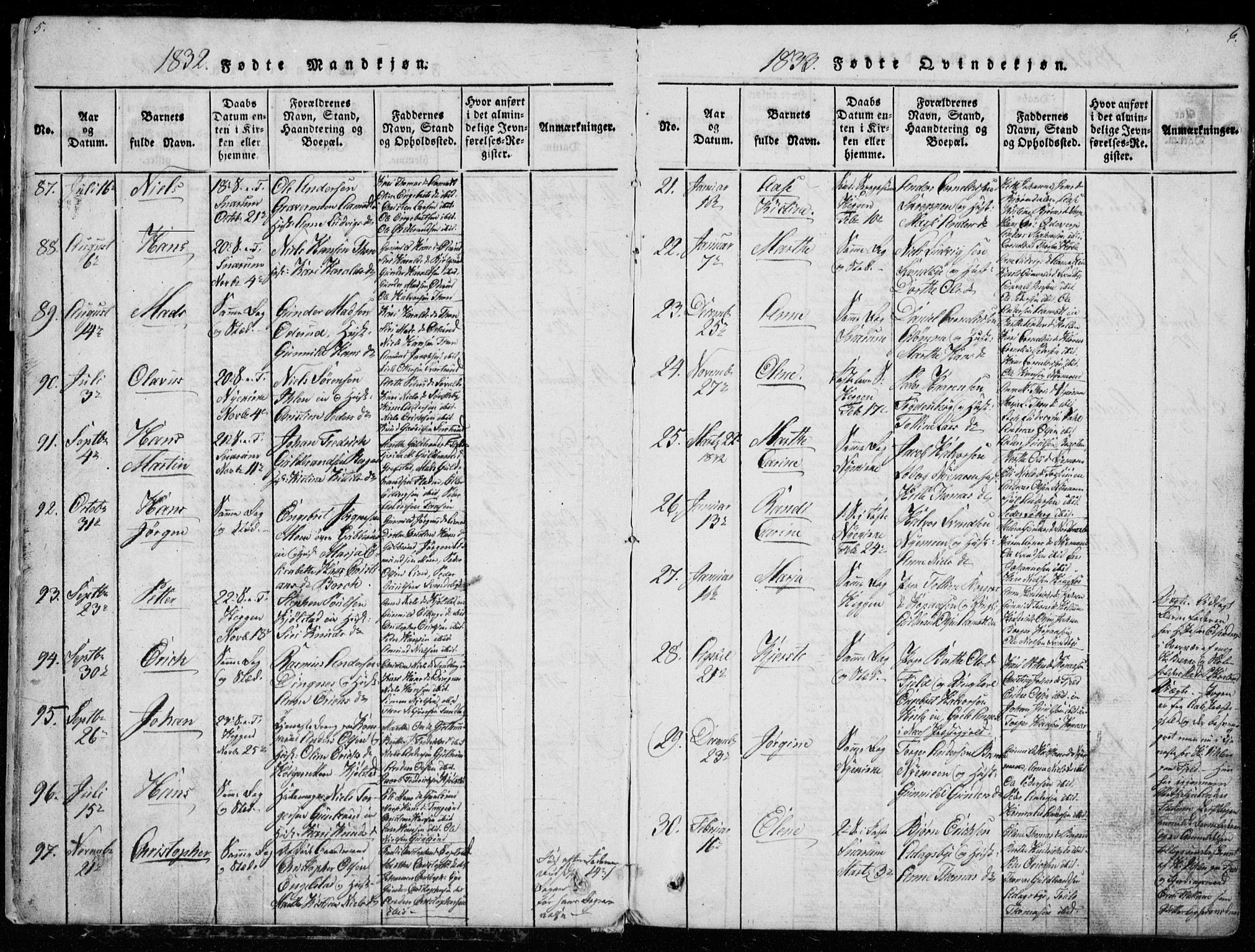 Modum kirkebøker, AV/SAKO-A-234/G/Ga/L0003: Klokkerbok nr. I 3, 1832-1842, s. 5-6