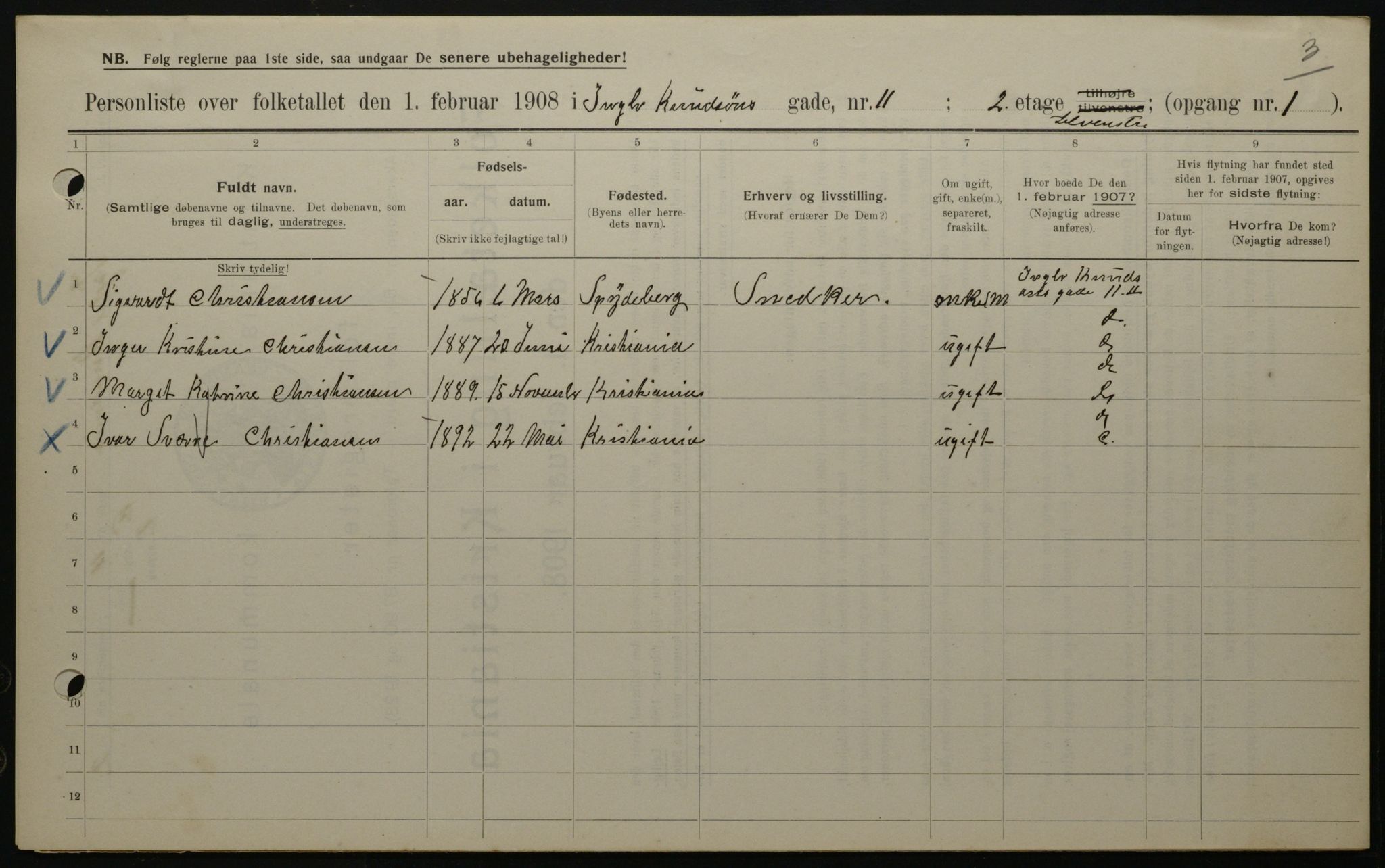 OBA, Kommunal folketelling 1.2.1908 for Kristiania kjøpstad, 1908, s. 39416