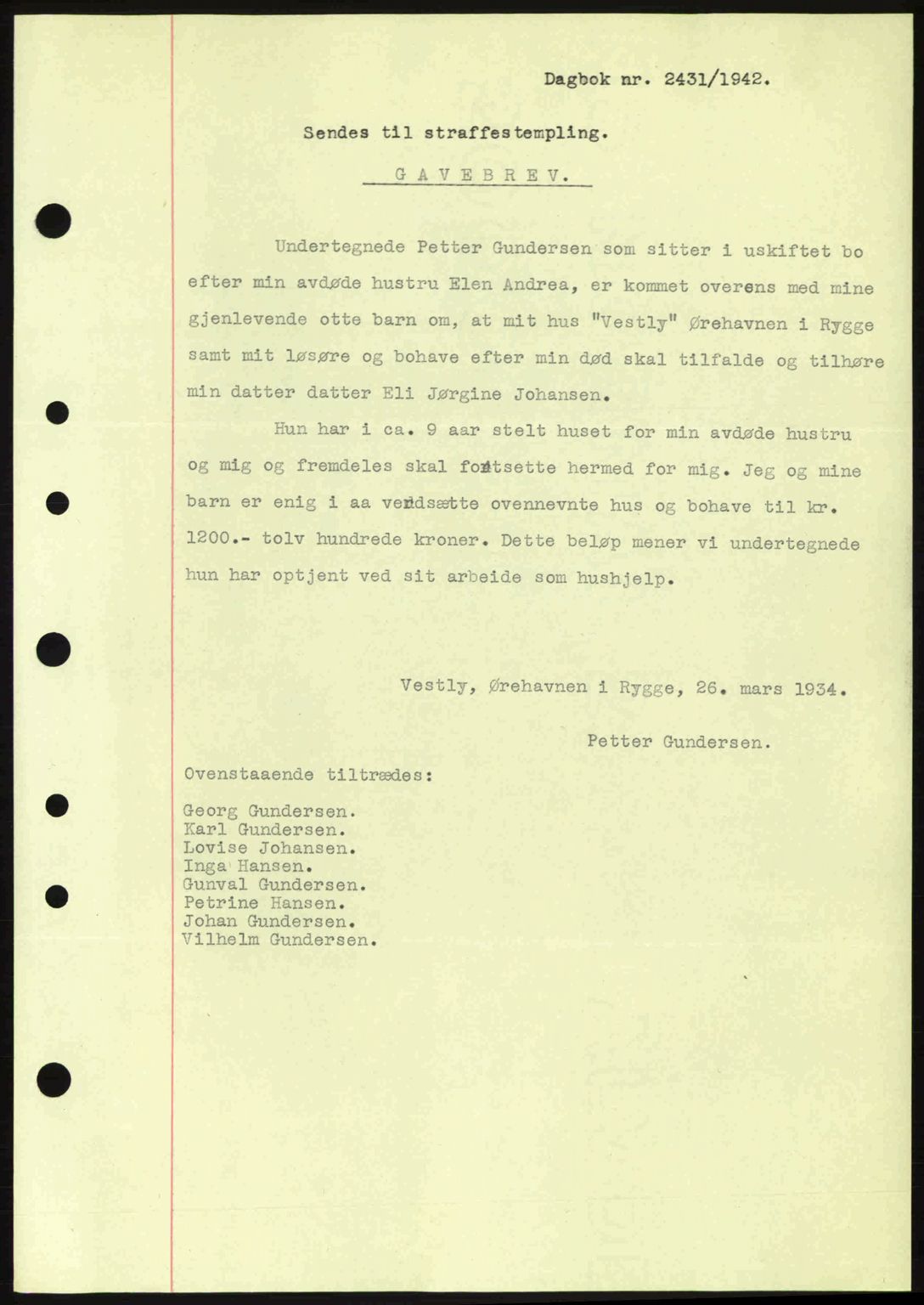 Moss sorenskriveri, SAO/A-10168: Pantebok nr. A10, 1942-1943, Dagboknr: 2431/1942