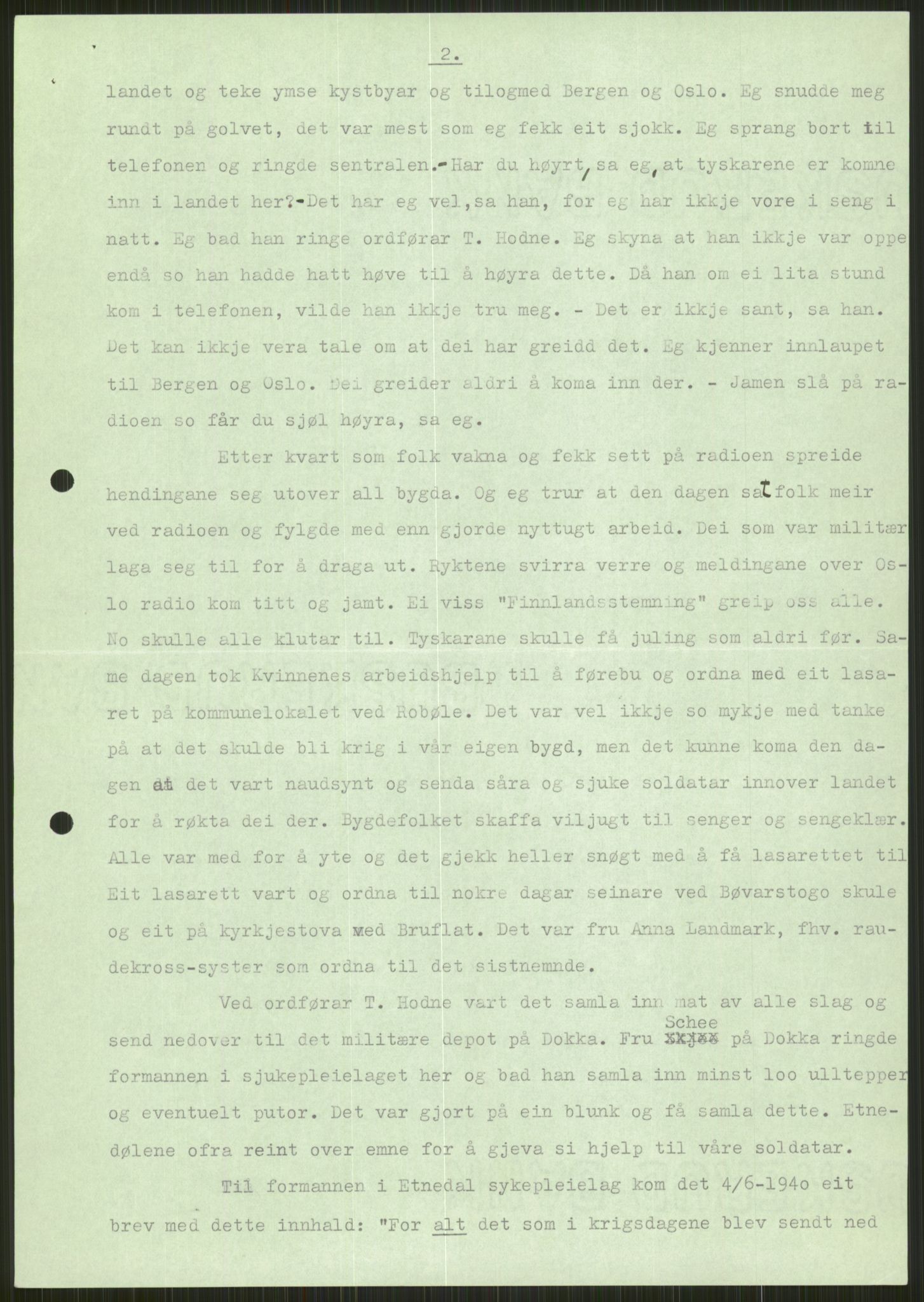 Forsvaret, Forsvarets krigshistoriske avdeling, AV/RA-RAFA-2017/Y/Ya/L0014: II-C-11-31 - Fylkesmenn.  Rapporter om krigsbegivenhetene 1940., 1940, s. 150