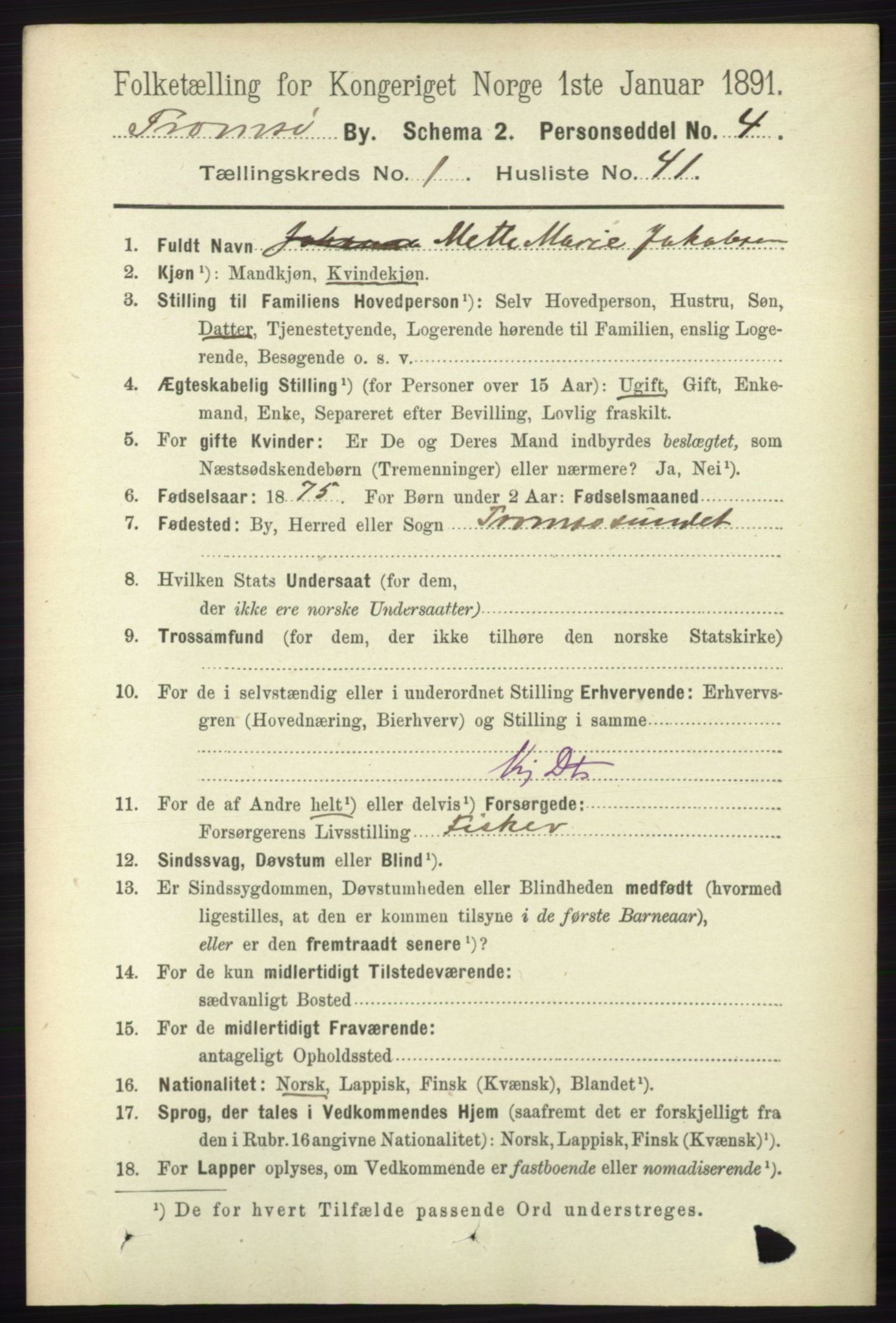 RA, Folketelling 1891 for 1902 Tromsø kjøpstad, 1891, s. 681