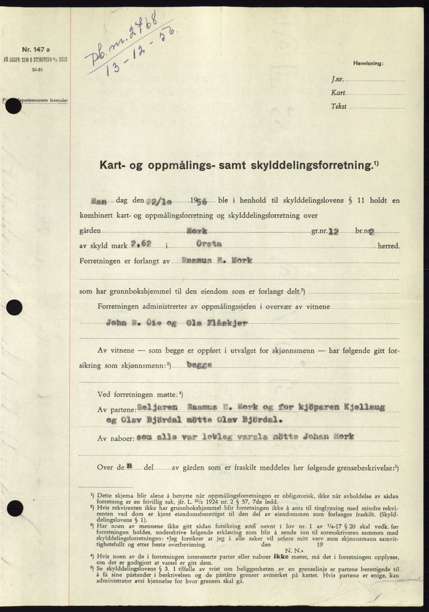 Søre Sunnmøre sorenskriveri, SAT/A-4122/1/2/2C/L0105: Pantebok nr. 31A, 1956-1957, Dagboknr: 2768/1956