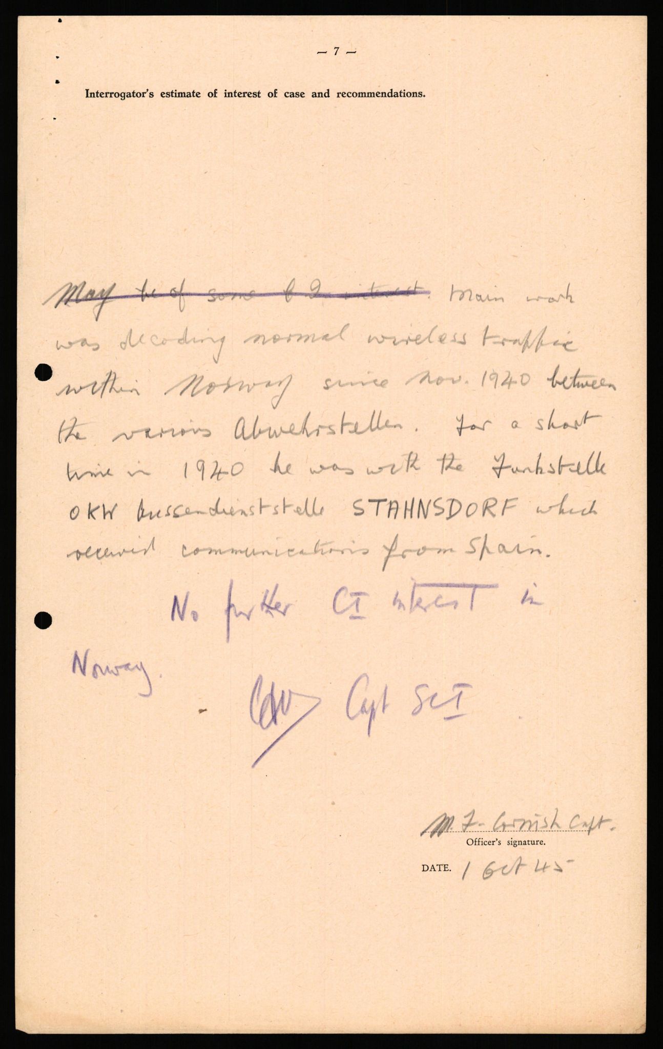 Forsvaret, Forsvarets overkommando II, AV/RA-RAFA-3915/D/Db/L0040: CI Questionaires. Tyske okkupasjonsstyrker i Norge. Østerrikere., 1945-1946, s. 458