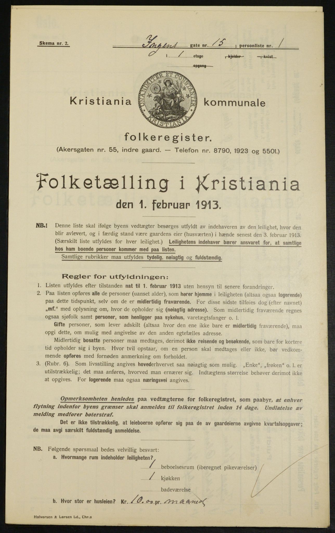 OBA, Kommunal folketelling 1.2.1913 for Kristiania, 1913, s. 43787