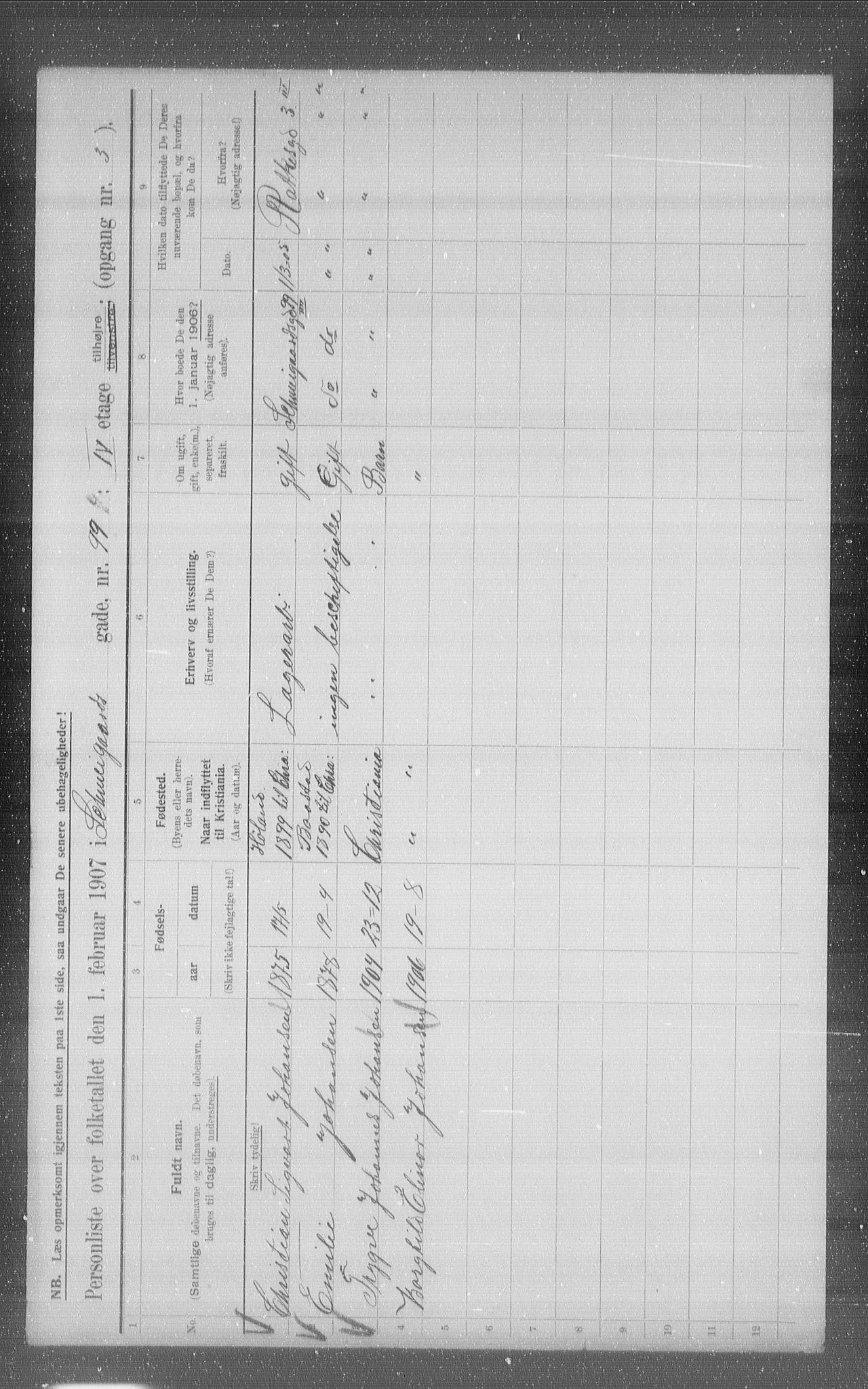 OBA, Kommunal folketelling 1.2.1907 for Kristiania kjøpstad, 1907, s. 47300