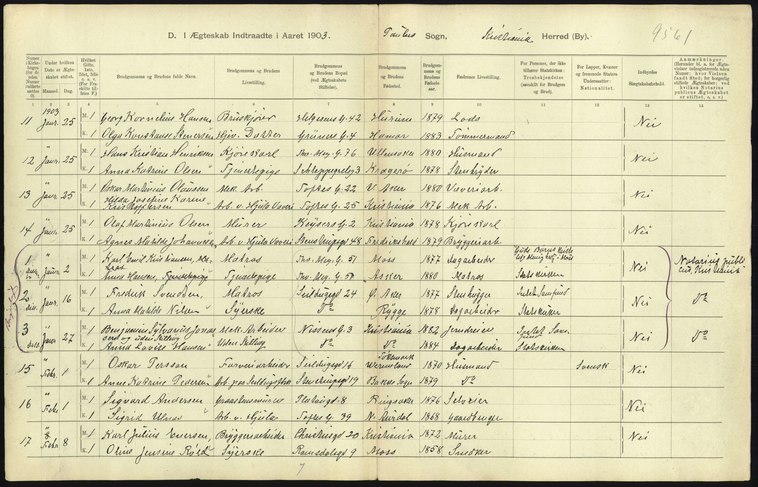 Statistisk sentralbyrå, Sosiodemografiske emner, Befolkning, AV/RA-S-2228/D/Df/Dfa/Dfaa/L0004: Kristiania: Gifte, døde, 1903, s. 493