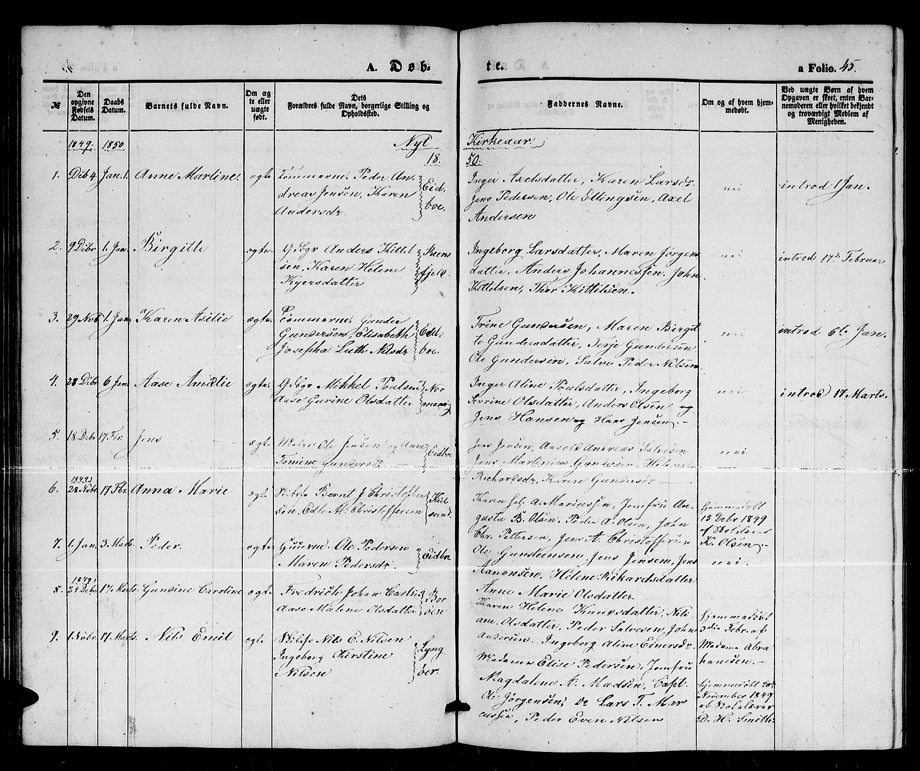 Dypvåg sokneprestkontor, SAK/1111-0007/F/Fb/Fba/L0010: Klokkerbok nr. B 10, 1842-1857, s. 45