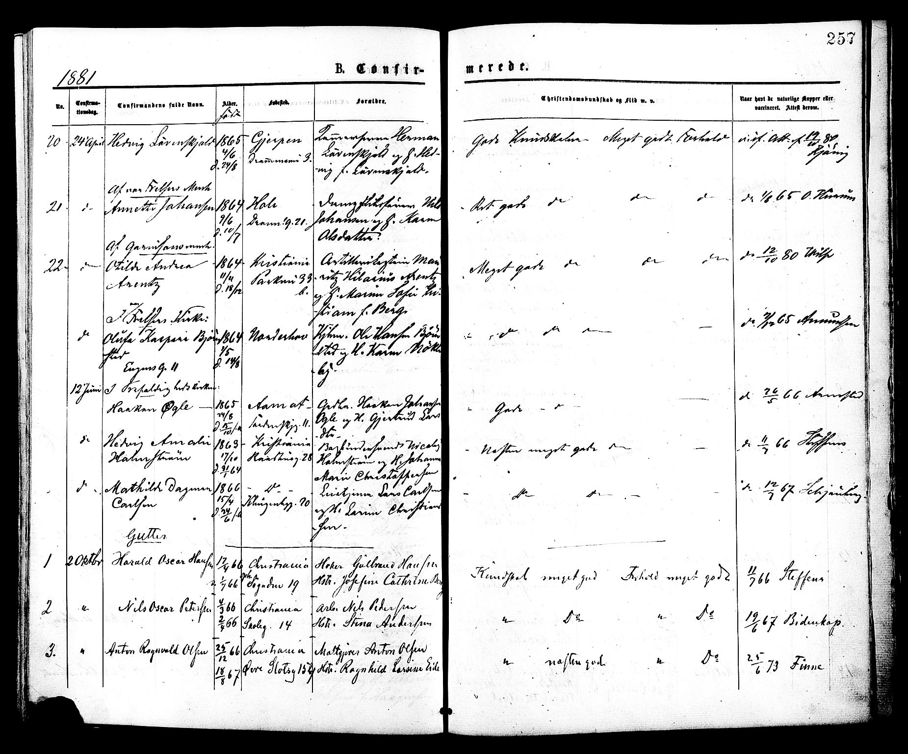 Johannes prestekontor Kirkebøker, AV/SAO-A-10852/F/Fa/L0001: Ministerialbok nr. 1, 1875-1881, s. 257