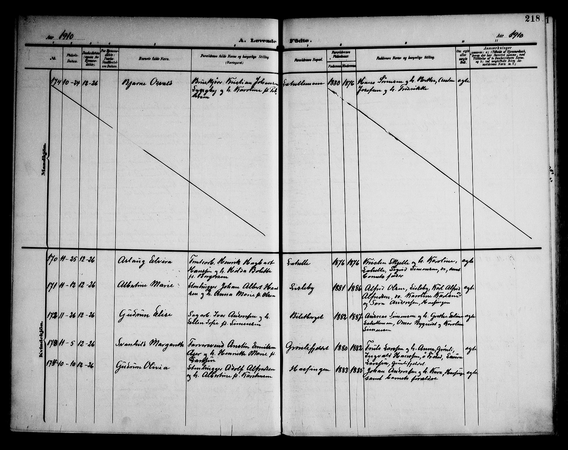 Glemmen prestekontor Kirkebøker, AV/SAO-A-10908/F/Fa/L0014: Ministerialbok nr. 14, 1902-1922, s. 218