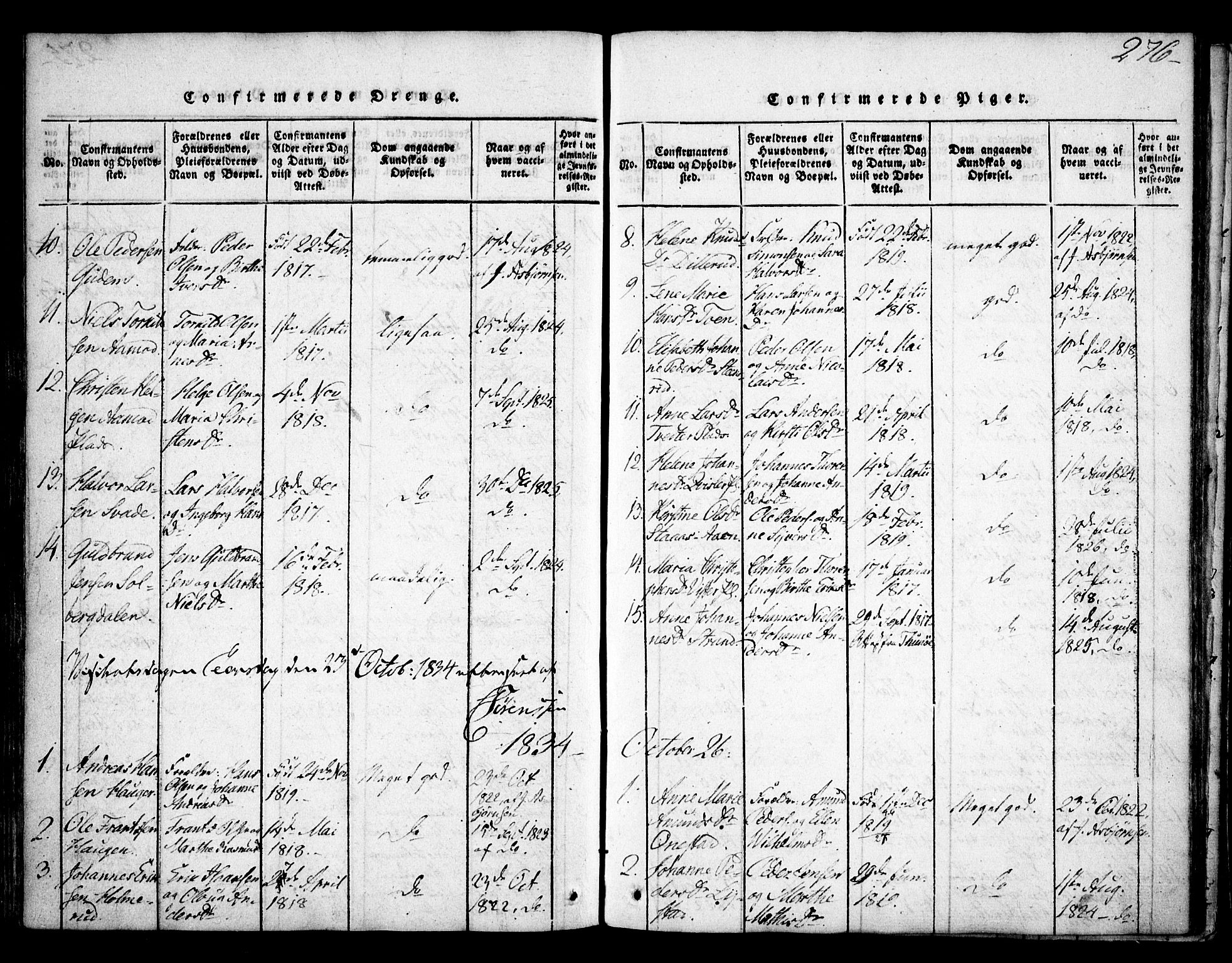 Skiptvet prestekontor Kirkebøker, AV/SAO-A-20009/F/Fa/L0005: Ministerialbok nr. 5, 1814-1838, s. 276