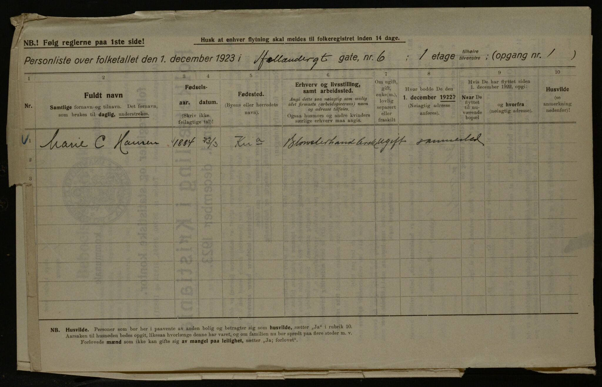 OBA, Kommunal folketelling 1.12.1923 for Kristiania, 1923, s. 45579