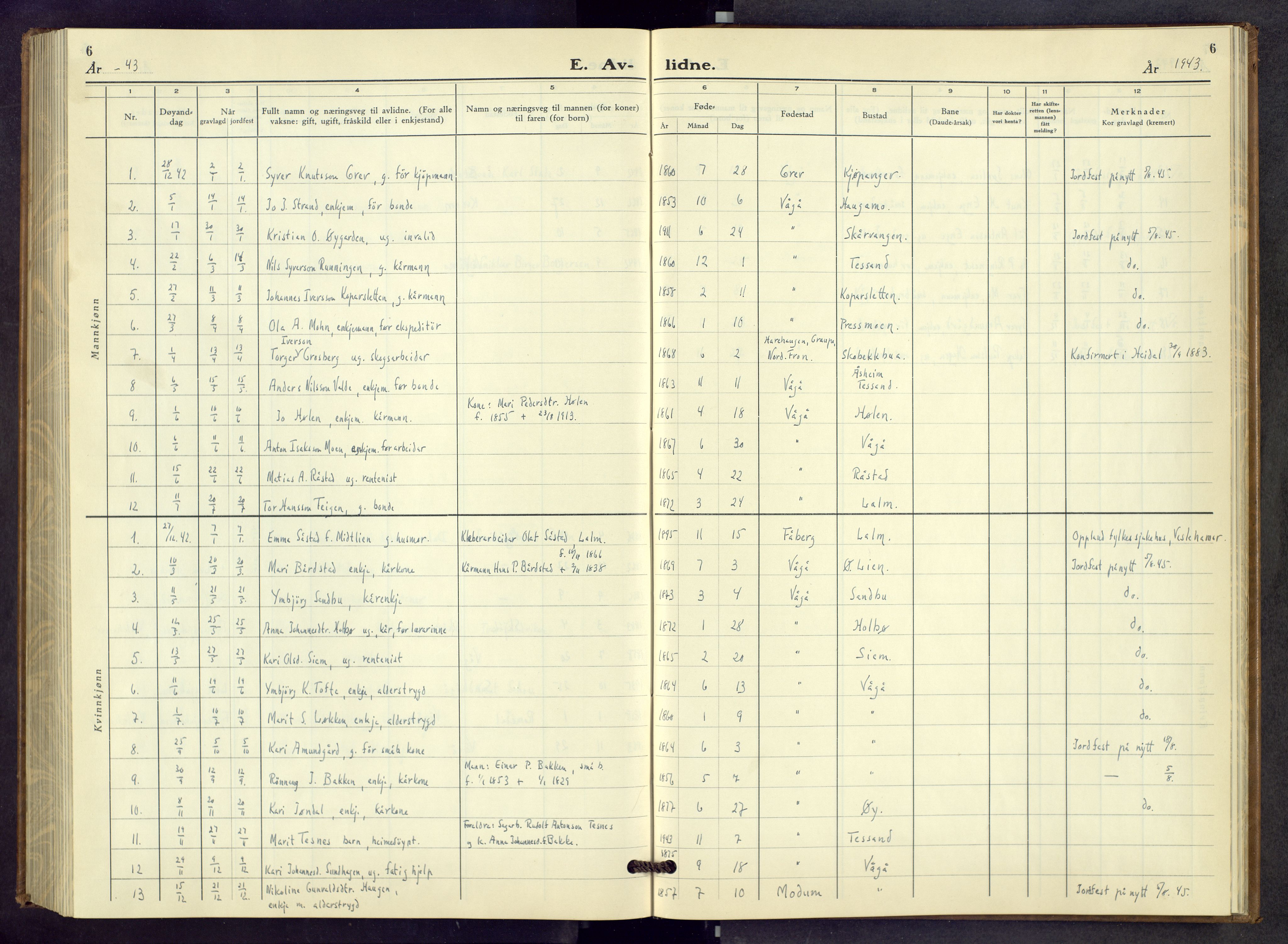 Vågå prestekontor, AV/SAH-PREST-076/H/Ha/Hab/L0003: Klokkerbok nr. 3, 1940-1961, s. 6