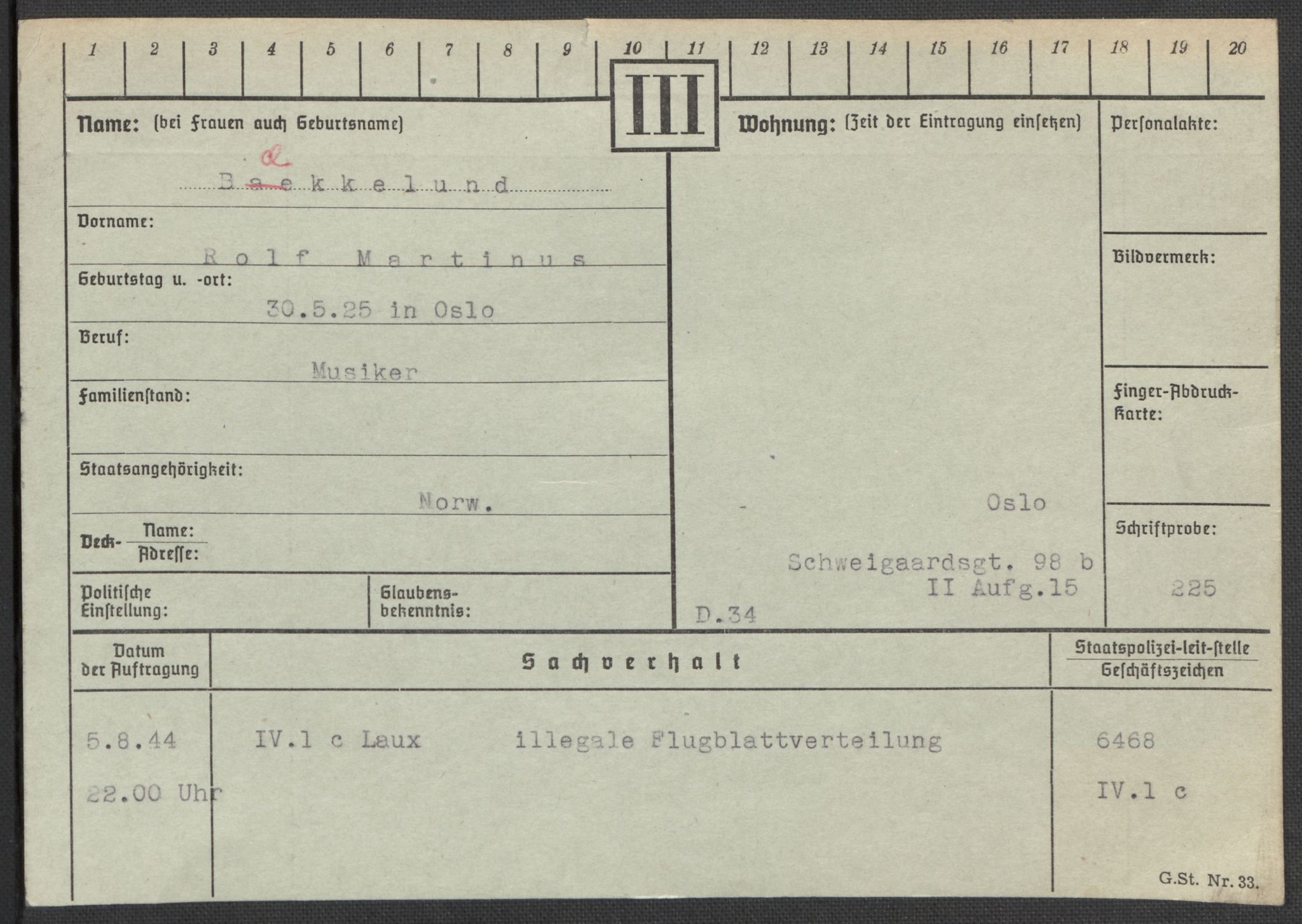 Befehlshaber der Sicherheitspolizei und des SD, RA/RAFA-5969/E/Ea/Eaa/L0002: Register over norske fanger i Møllergata 19: Bj-Eng, 1940-1945, s. 569
