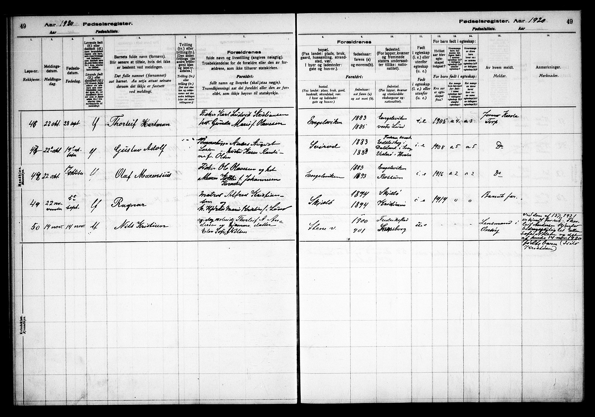 Onsøy prestekontor Kirkebøker, AV/SAO-A-10914/J/Ja/L0001: Fødselsregister nr. I 1, 1916-1937, s. 49