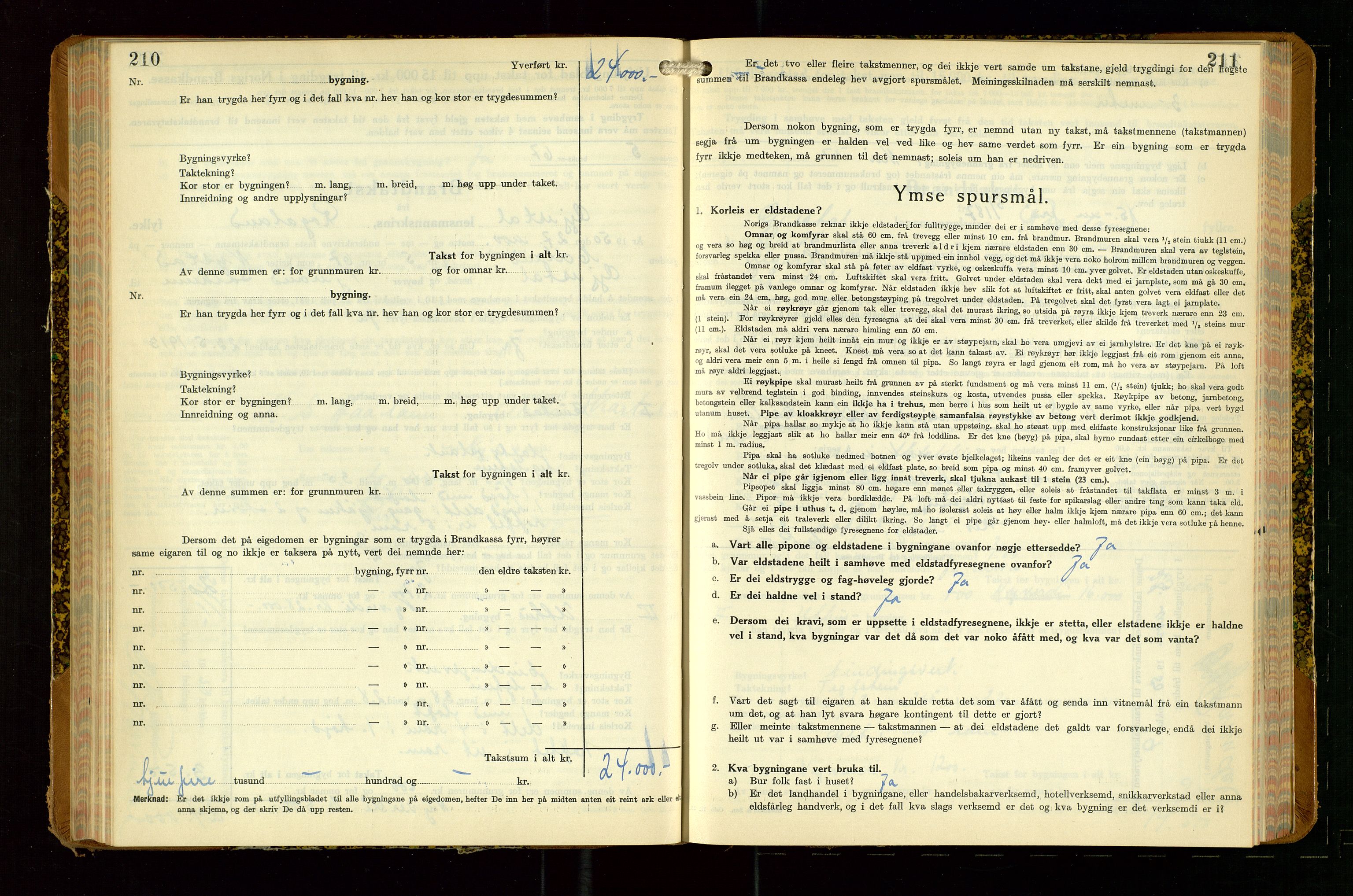 Gjesdal lensmannskontor, AV/SAST-A-100441/Go/L0008: Branntakstskjemaprotokoll, 1937-1955, s. 210-211