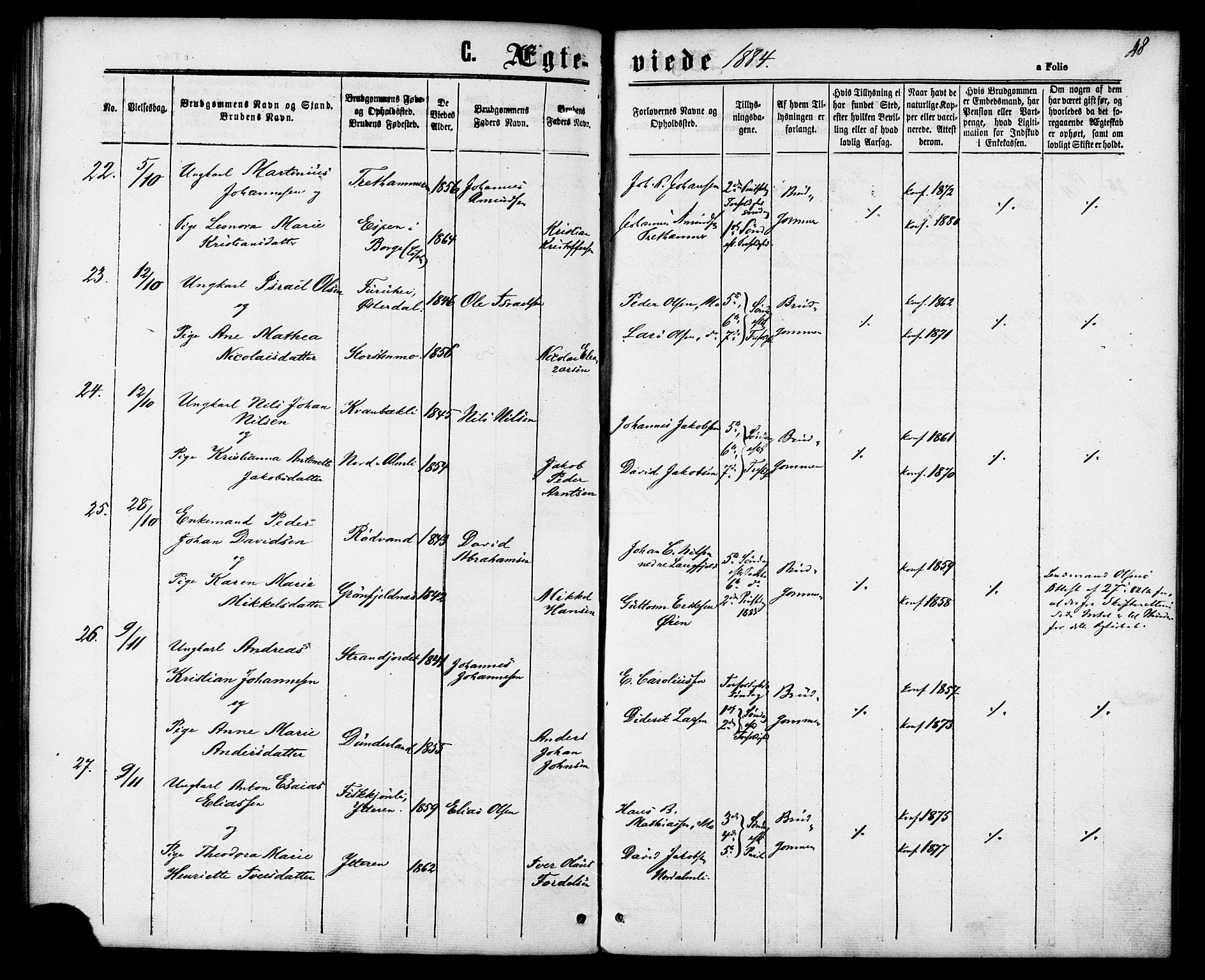 Ministerialprotokoller, klokkerbøker og fødselsregistre - Nordland, SAT/A-1459/827/L0395: Ministerialbok nr. 827A07, 1864-1886, s. 48