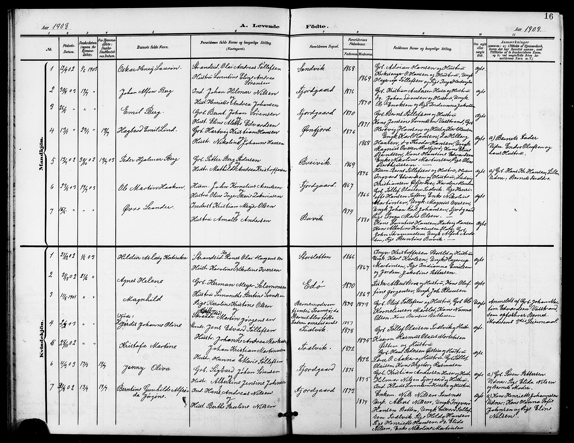 Lenvik sokneprestembete, AV/SATØ-S-1310/H/Ha/Hab/L0022klokker: Klokkerbok nr. 22, 1901-1918, s. 16