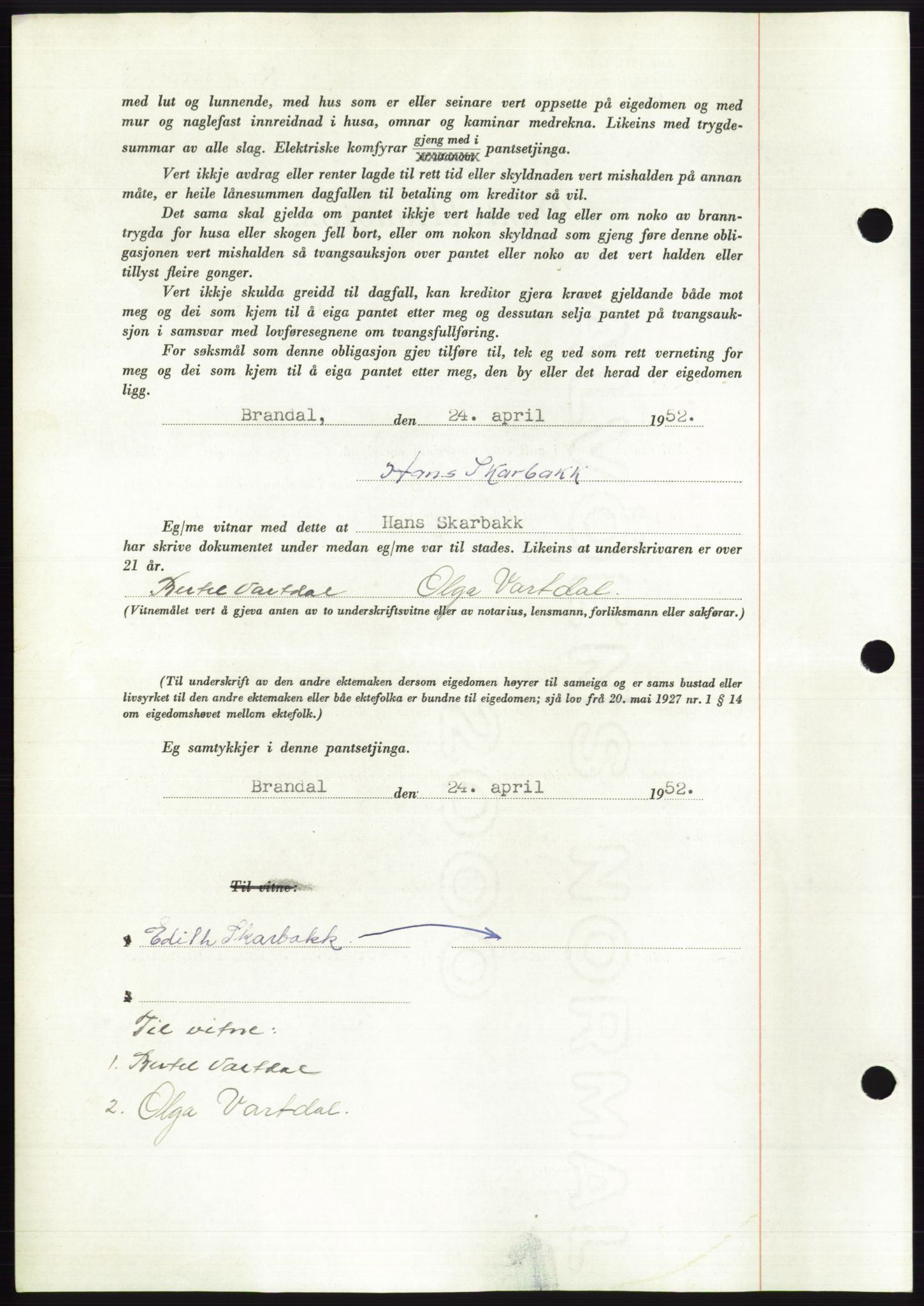 Søre Sunnmøre sorenskriveri, AV/SAT-A-4122/1/2/2C/L0121: Pantebok nr. 9B, 1951-1952, Dagboknr: 1585/1952