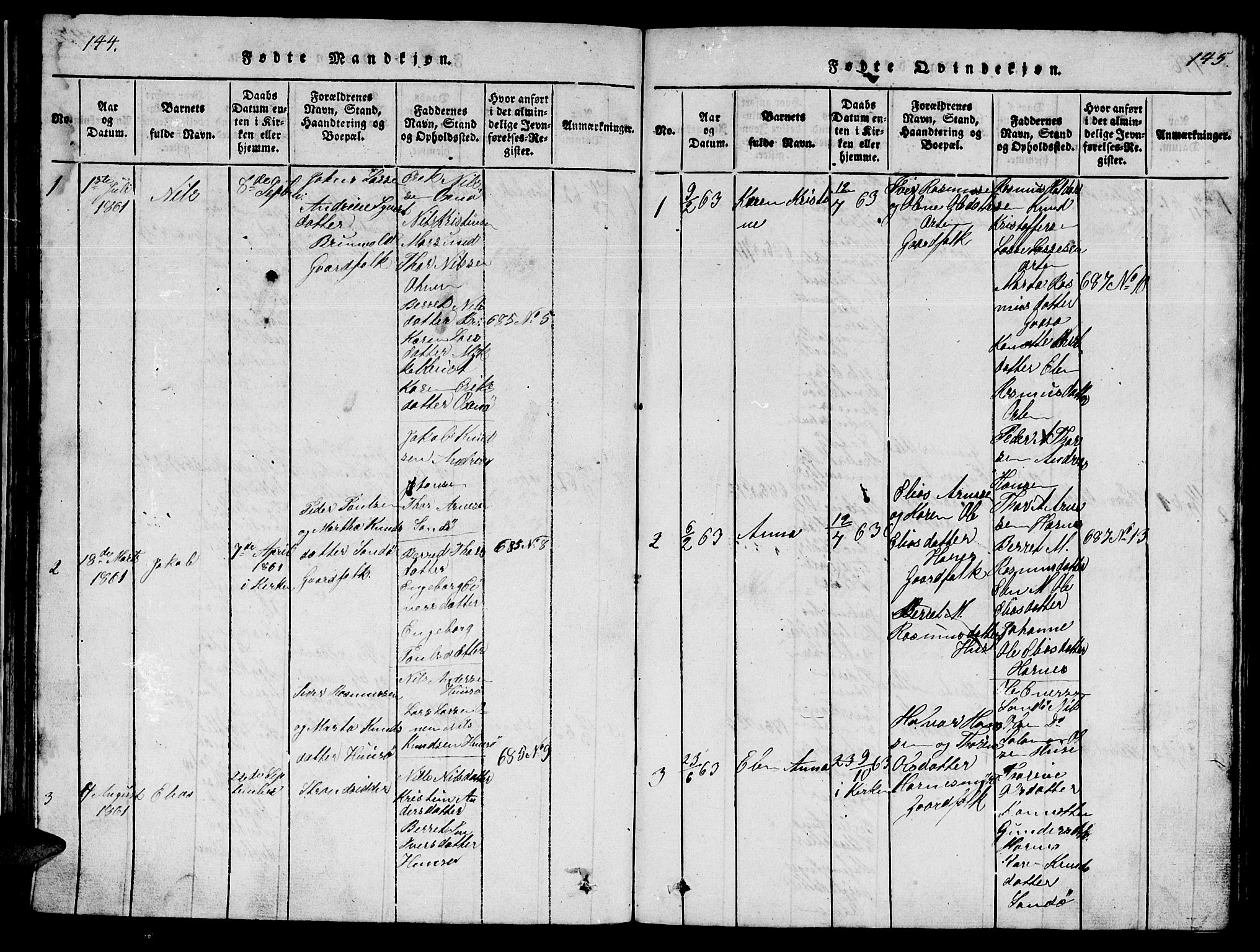 Ministerialprotokoller, klokkerbøker og fødselsregistre - Møre og Romsdal, AV/SAT-A-1454/561/L0731: Klokkerbok nr. 561C01, 1817-1867, s. 144-145