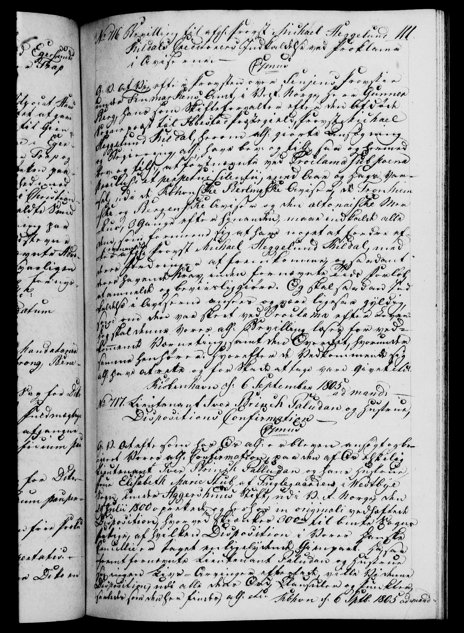 Danske Kanselli 1800-1814, AV/RA-EA-3024/H/Hf/Hfb/Hfba/L0003: Registranter, 1805-1807, s. 111a