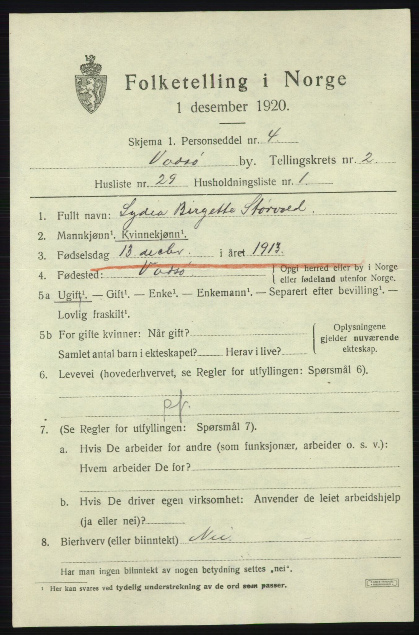 SATØ, Folketelling 1920 for 2003 Vadsø kjøpstad, 1920, s. 3713
