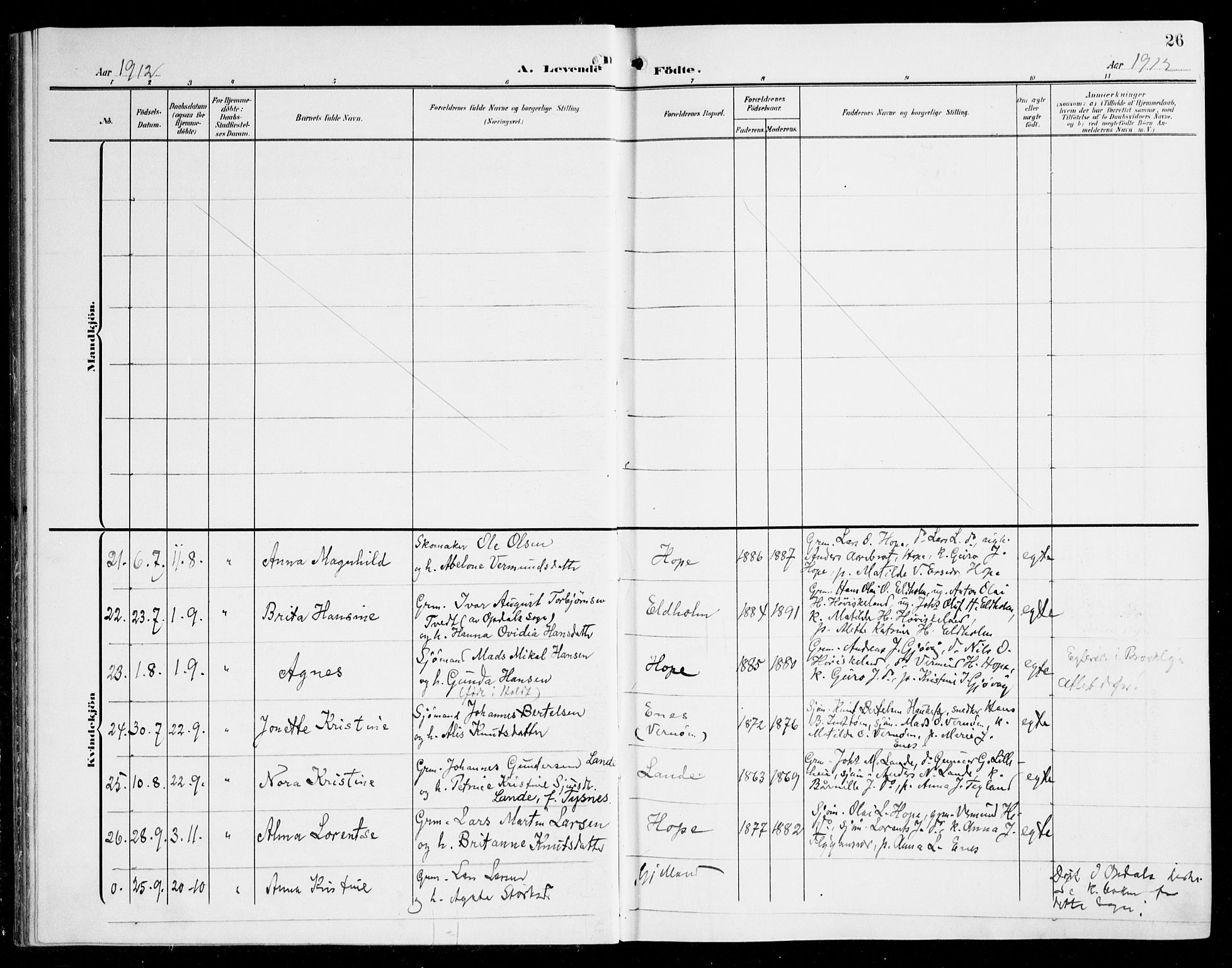 Tysnes sokneprestembete, AV/SAB-A-78601/H/Haa: Ministerialbok nr. B 2, 1907-1925, s. 26