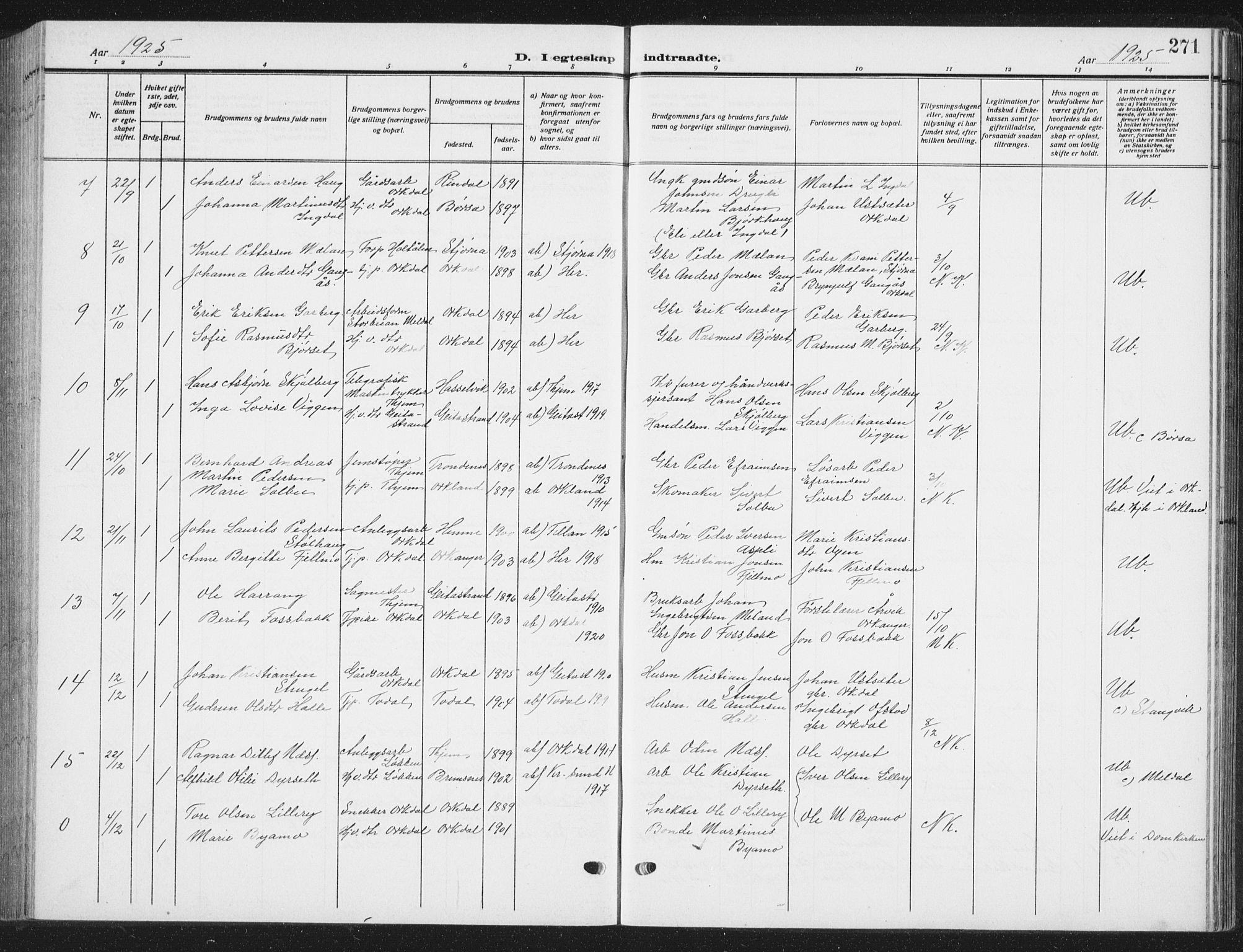 Ministerialprotokoller, klokkerbøker og fødselsregistre - Sør-Trøndelag, SAT/A-1456/668/L0820: Klokkerbok nr. 668C09, 1912-1936, s. 271