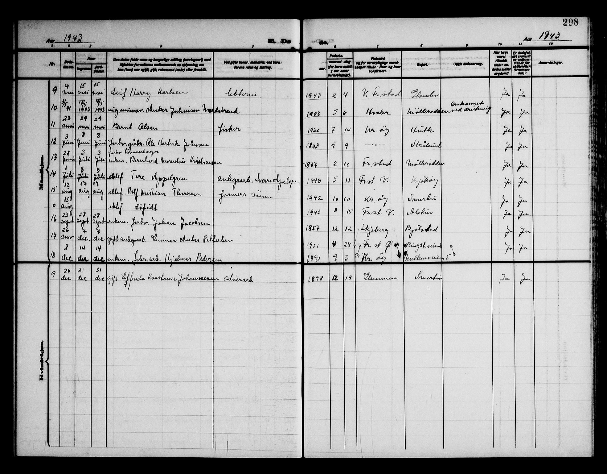 Kråkerøy prestekontor Kirkebøker, AV/SAO-A-10912/G/Ga/L0002: Klokkerbok nr. 2, 1908-1952, s. 298