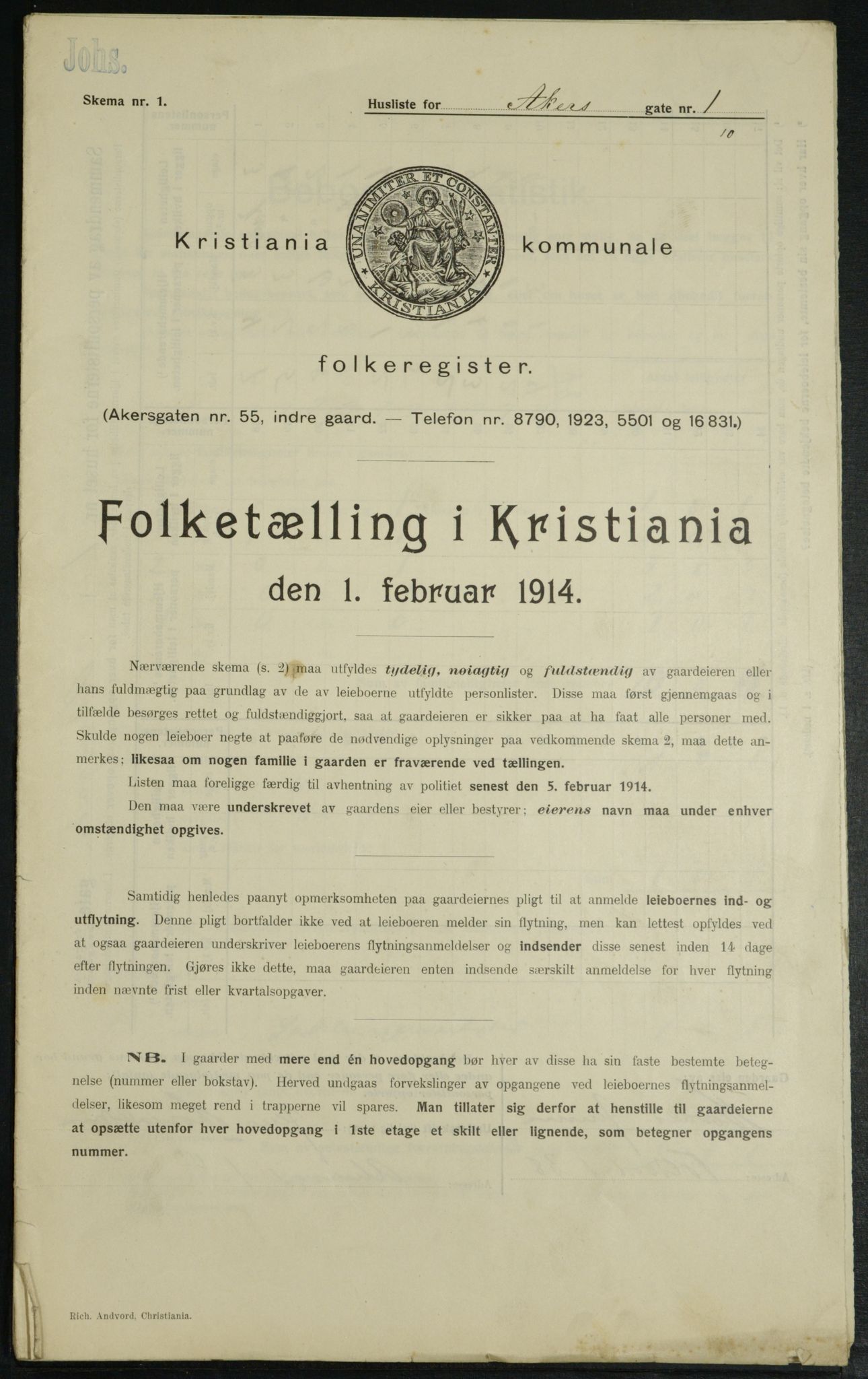 OBA, Kommunal folketelling 1.2.1914 for Kristiania, 1914, s. 311