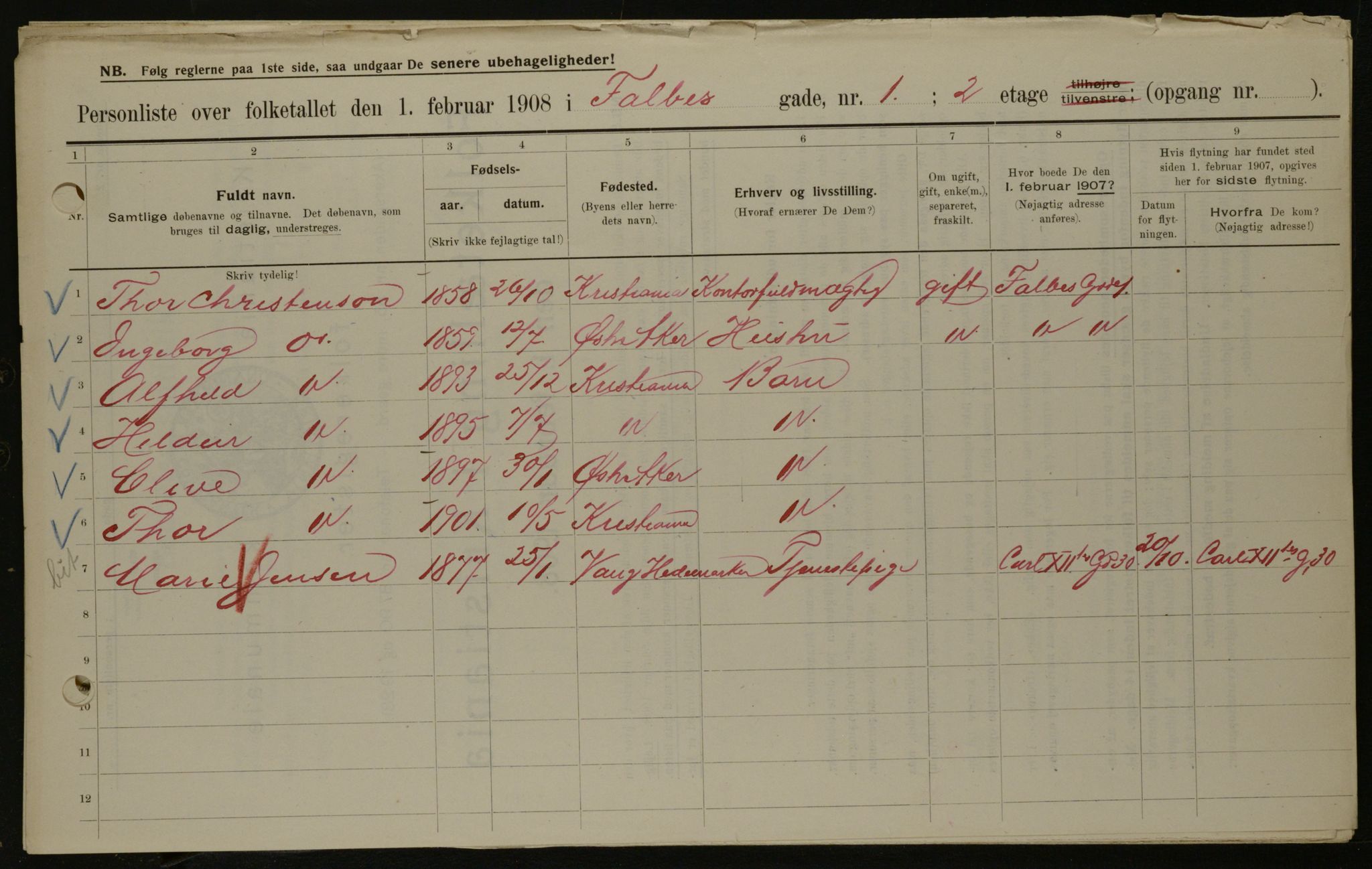 OBA, Kommunal folketelling 1.2.1908 for Kristiania kjøpstad, 1908, s. 21049