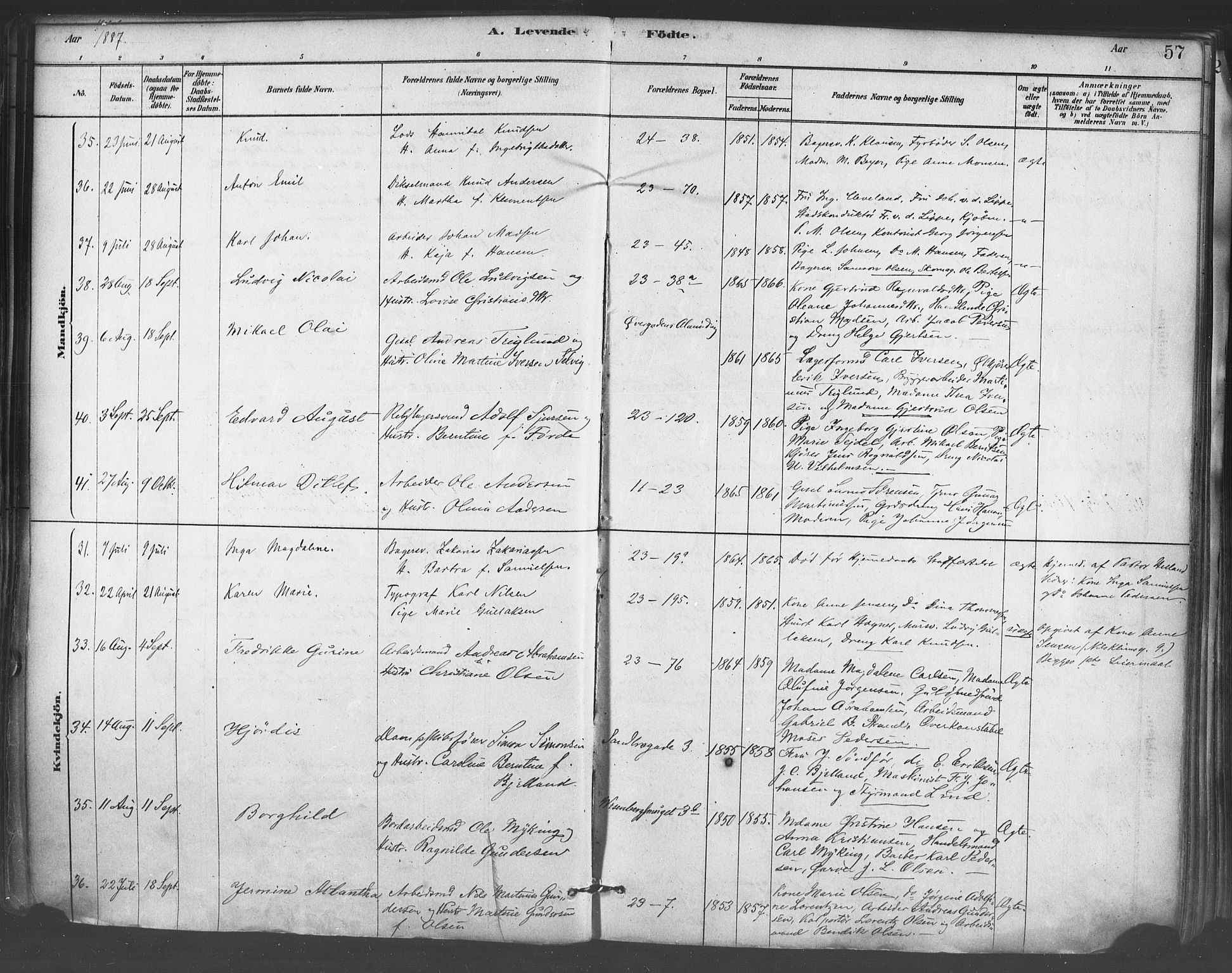 Mariakirken Sokneprestembete, AV/SAB-A-76901/H/Haa/L0007: Ministerialbok nr. A 7, 1878-1893, s. 57