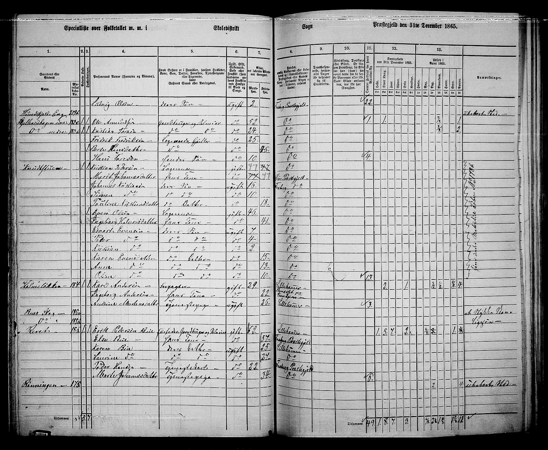 RA, Folketelling 1865 for 0524L Fåberg prestegjeld, Fåberg sokn og Lillehammer landsokn, 1865, s. 122