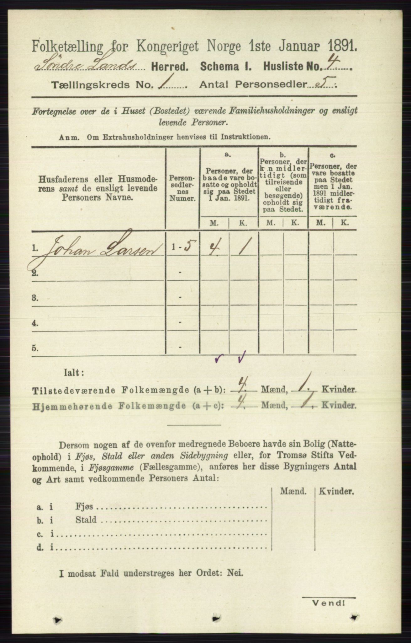 RA, Folketelling 1891 for 0536 Søndre Land herred, 1891, s. 29