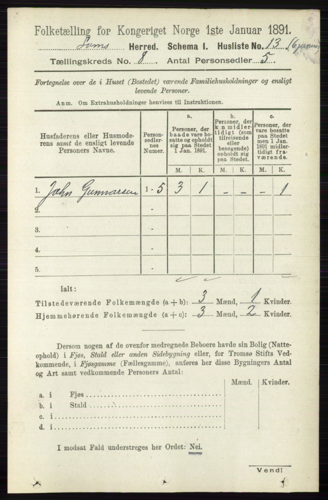 RA, Folketelling 1891 for 0514 Lom herred, 1891, s. 3055