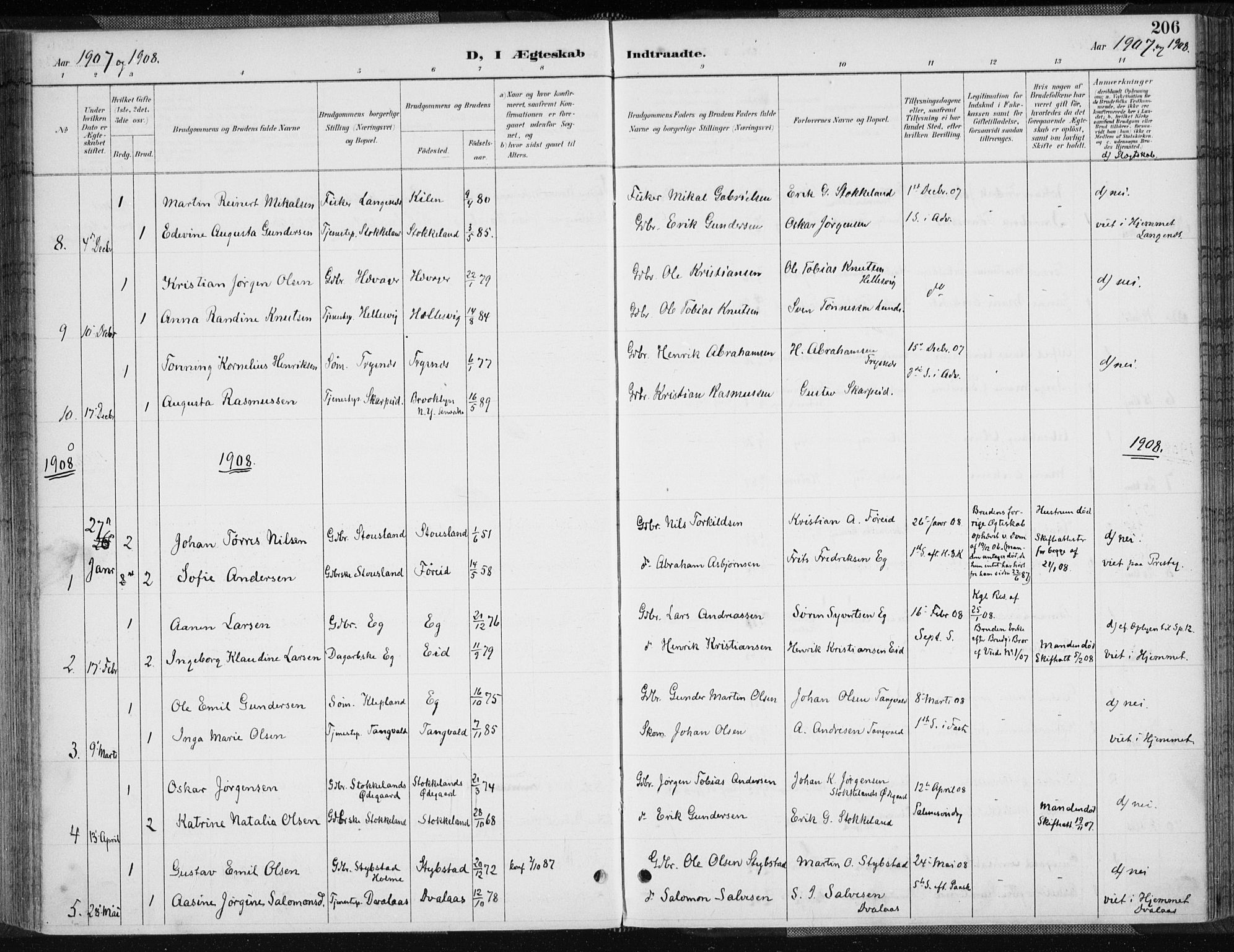 Søgne sokneprestkontor, SAK/1111-0037/F/Fa/Fab/L0013: Ministerialbok nr. A 13, 1892-1911, s. 206