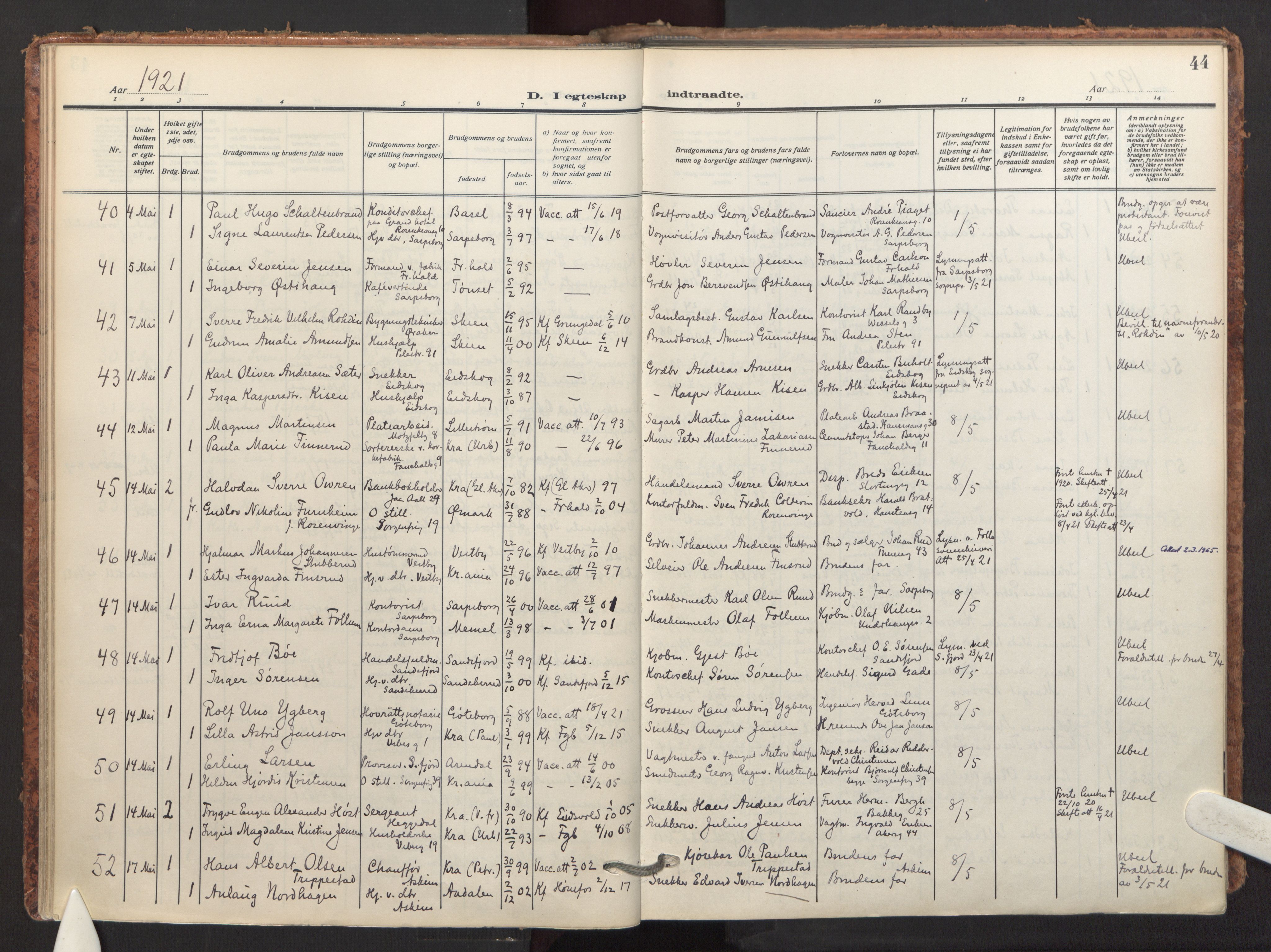 Fagerborg prestekontor Kirkebøker, AV/SAO-A-10844/F/Fa/L0007: Ministerialbok nr. 7, 1917-1934, s. 44