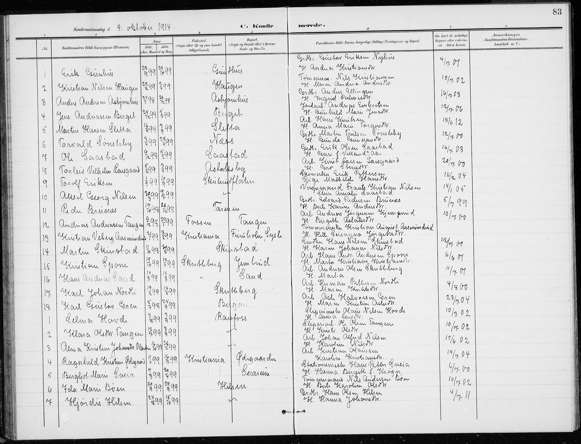 Modum kirkebøker, AV/SAKO-A-234/G/Gd/L0001: Klokkerbok nr. IV 1, 1901-1921, s. 83