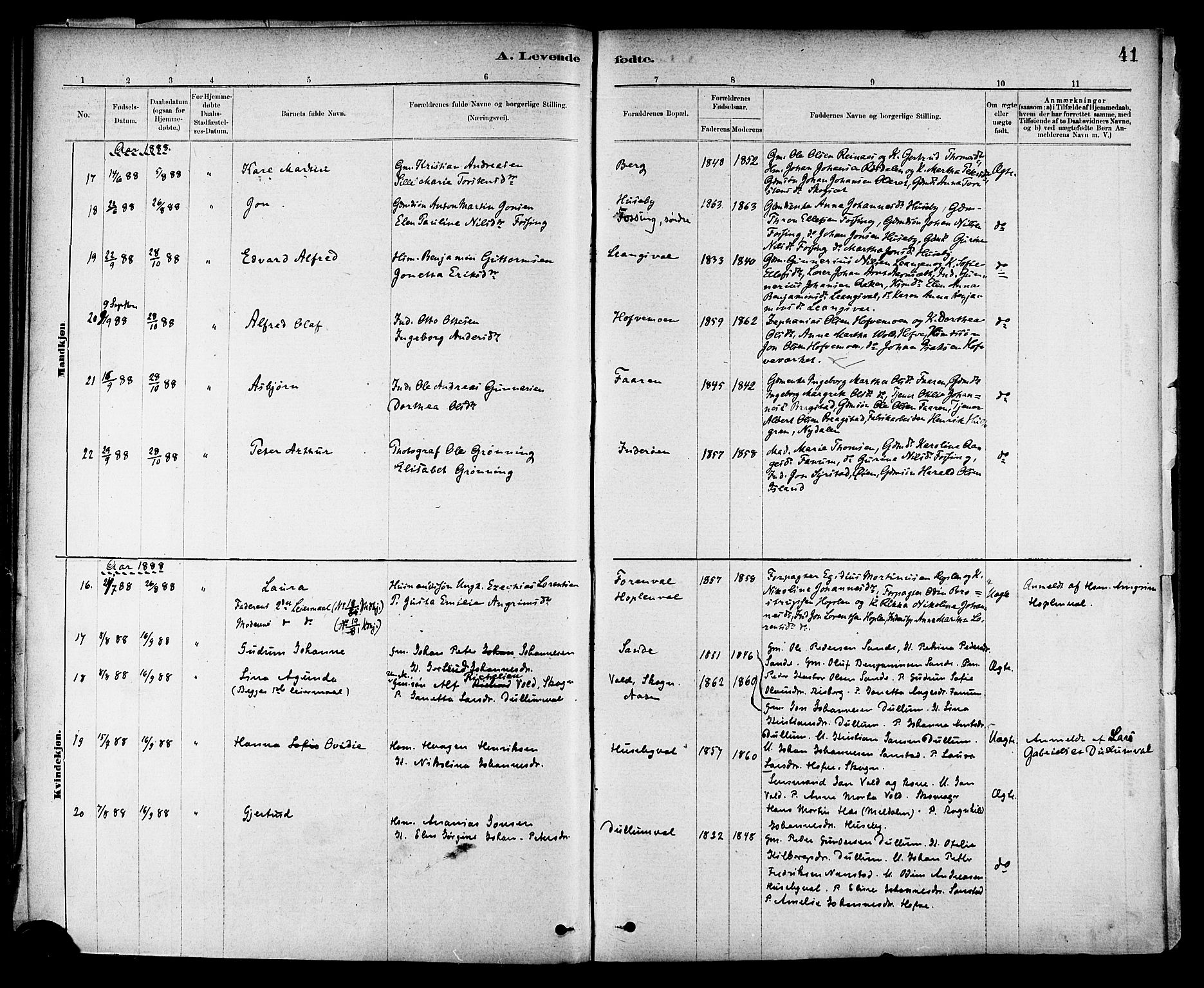 Ministerialprotokoller, klokkerbøker og fødselsregistre - Nord-Trøndelag, SAT/A-1458/714/L0130: Ministerialbok nr. 714A01, 1878-1895, s. 41