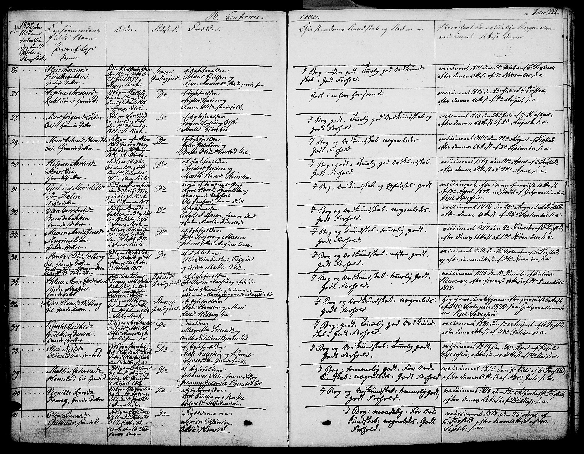 Stange prestekontor, AV/SAH-PREST-002/K/L0009: Ministerialbok nr. 9, 1826-1835, s. 222