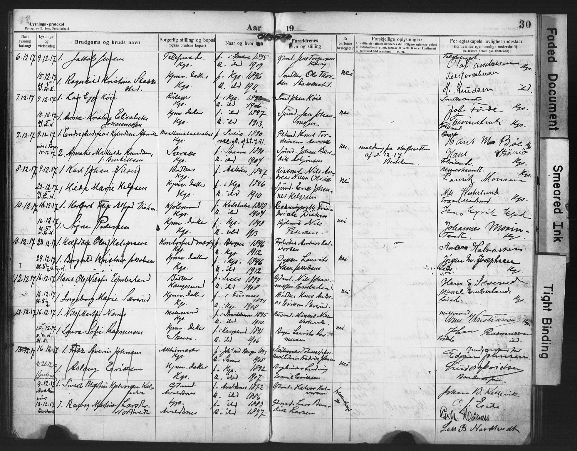 Haugesund sokneprestkontor, AV/SAST-A -101863/I/Ie/L0003: Lysningsprotokoll nr. VIII 3, 1916-1921, s. 30