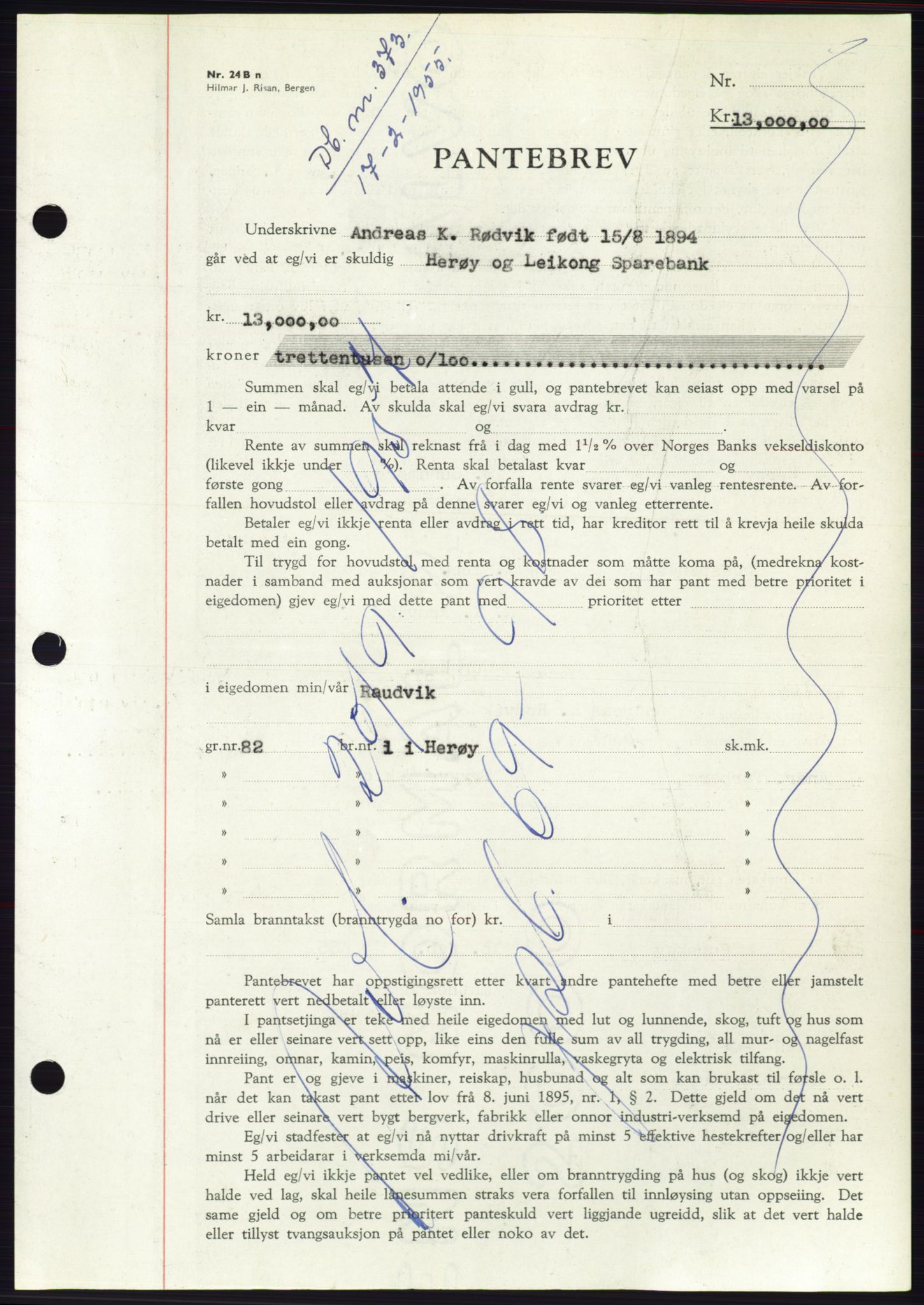 Søre Sunnmøre sorenskriveri, AV/SAT-A-4122/1/2/2C/L0126: Pantebok nr. 14B, 1954-1955, Dagboknr: 373/1955